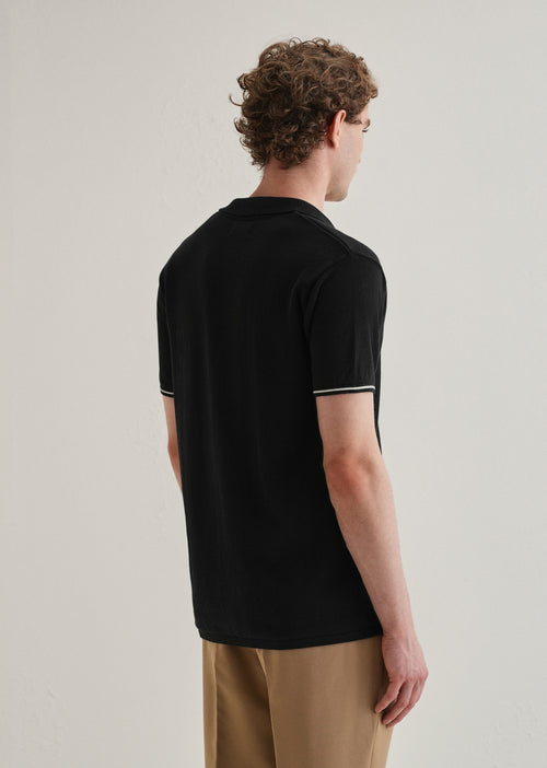 Black Plain Knit Cuban Collar Shirt