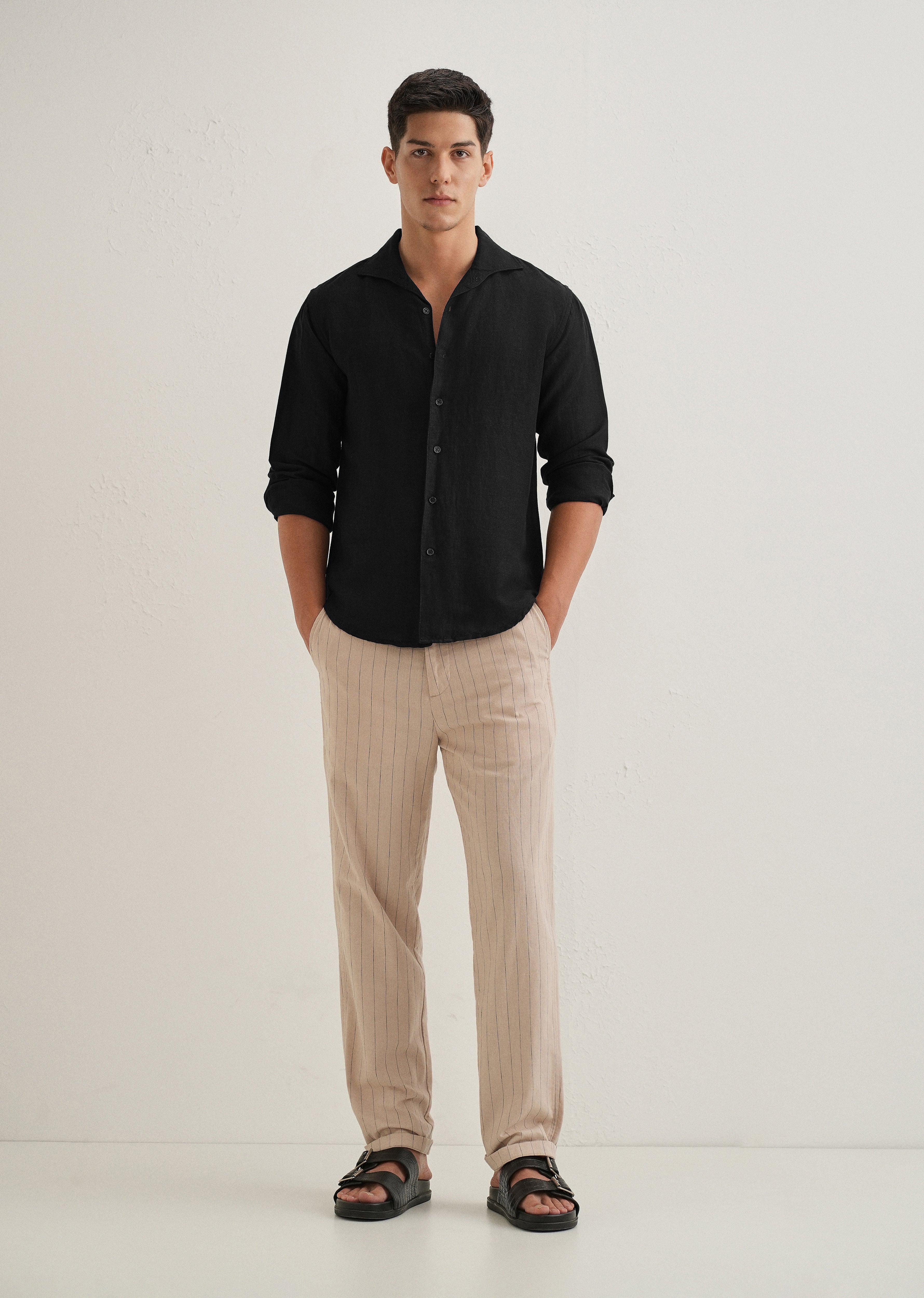 Black Plain Linen Blend Shirt