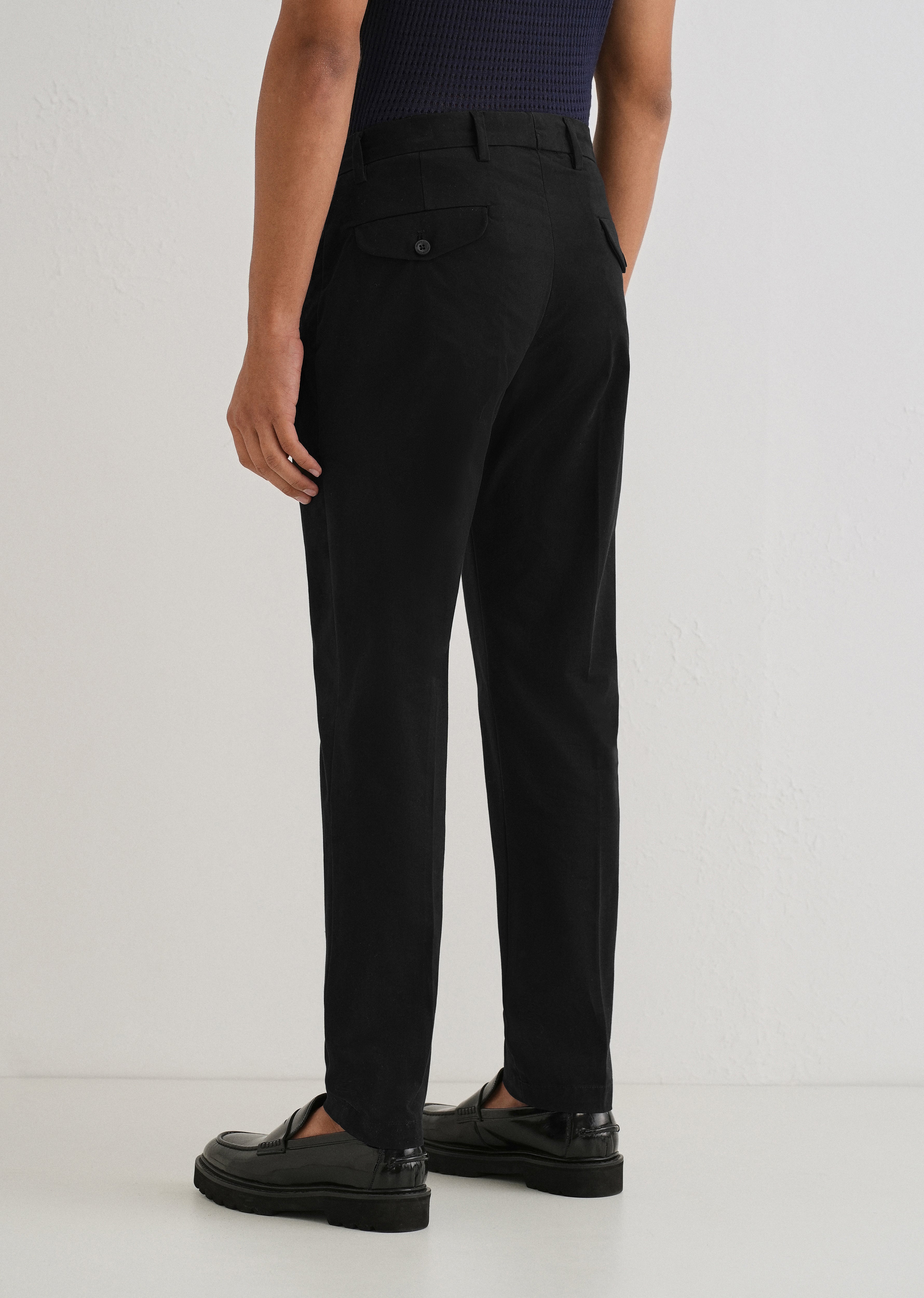 Black Plain Pleated Chinos