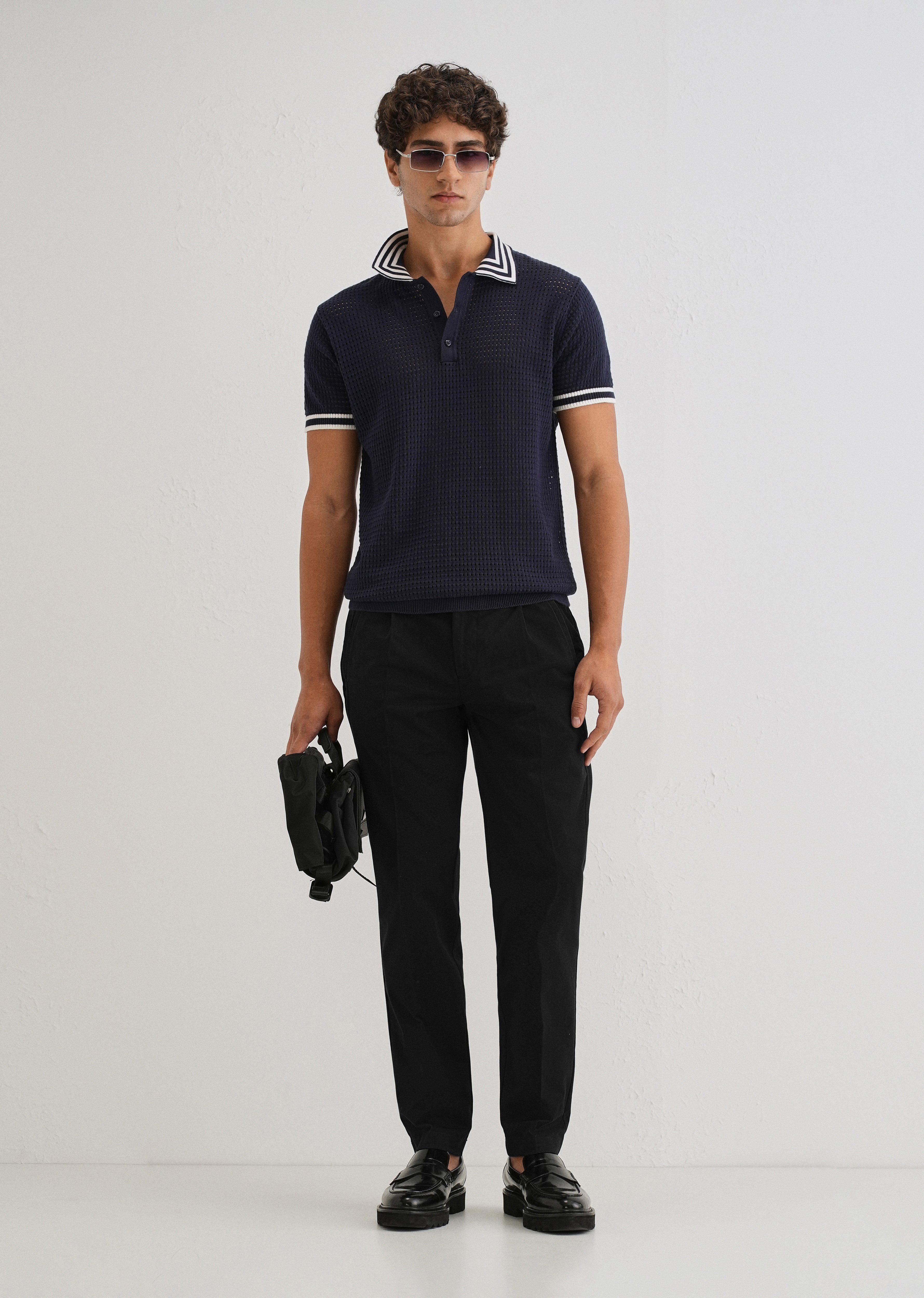 Black Plain Pleated Chinos