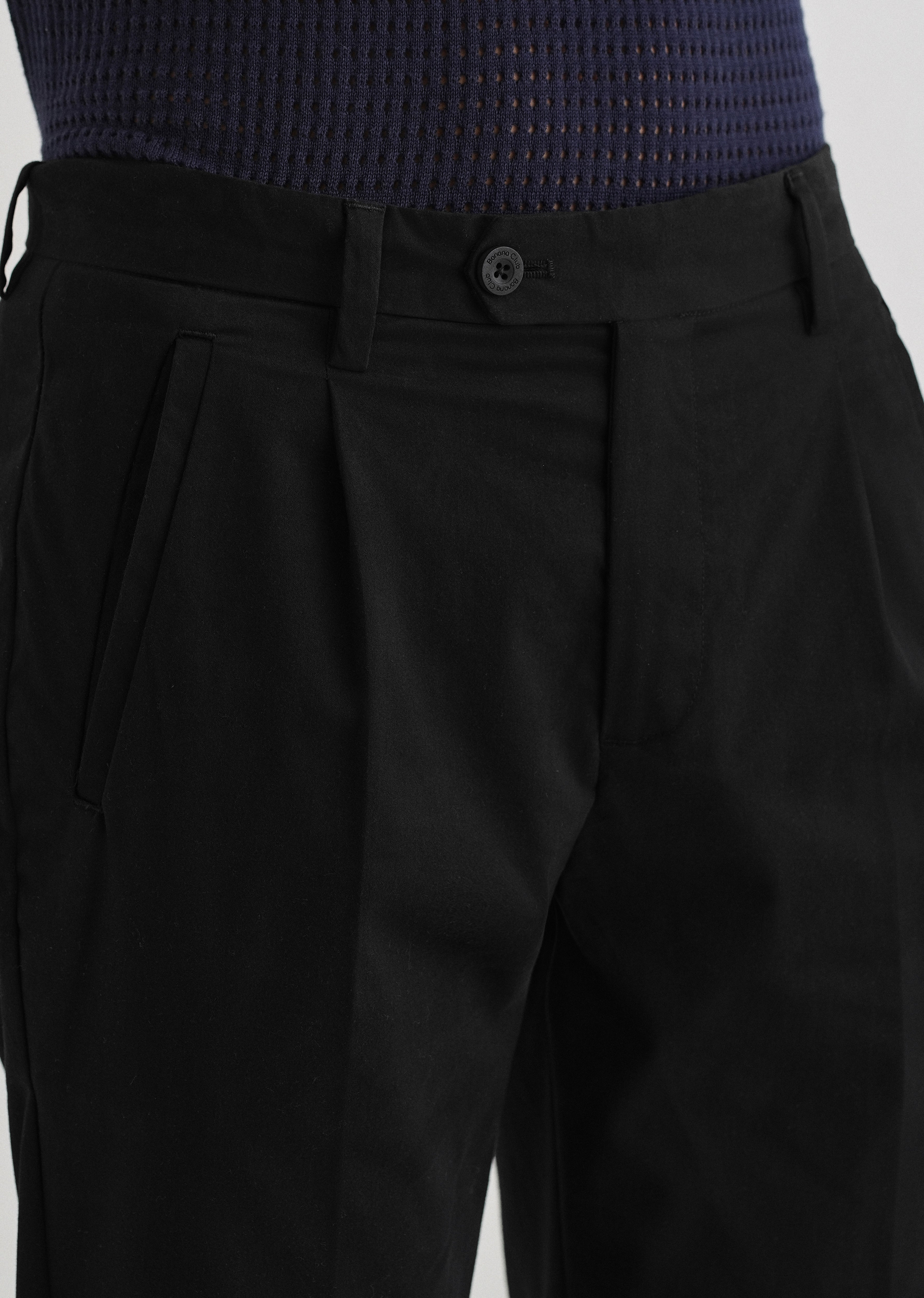 Black Plain Pleated Chinos