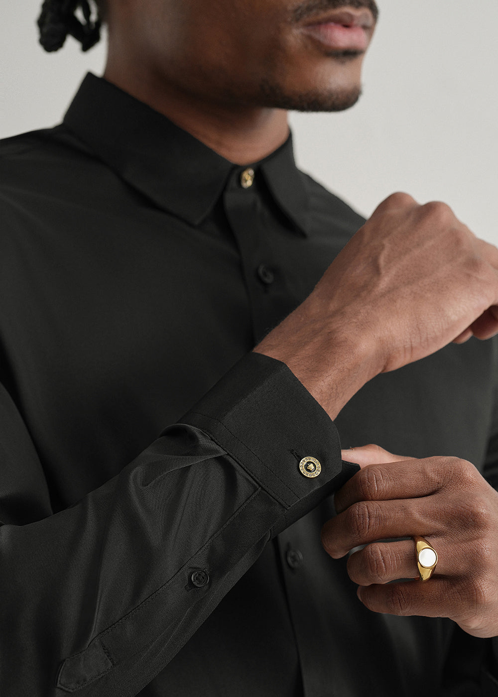 Black Plain Stitchless Placket Shirt