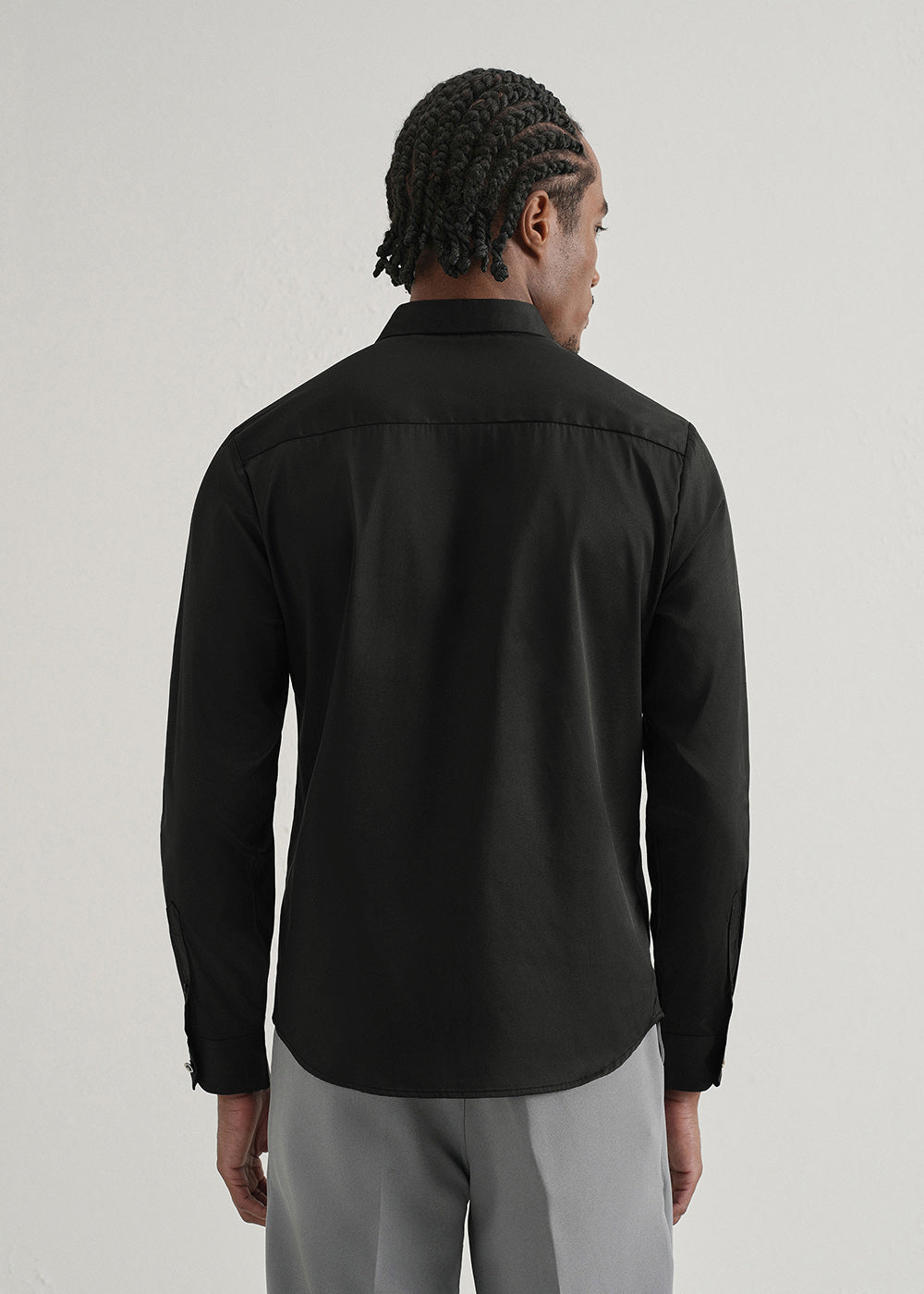 Black Plain Stitchless Placket Shirt