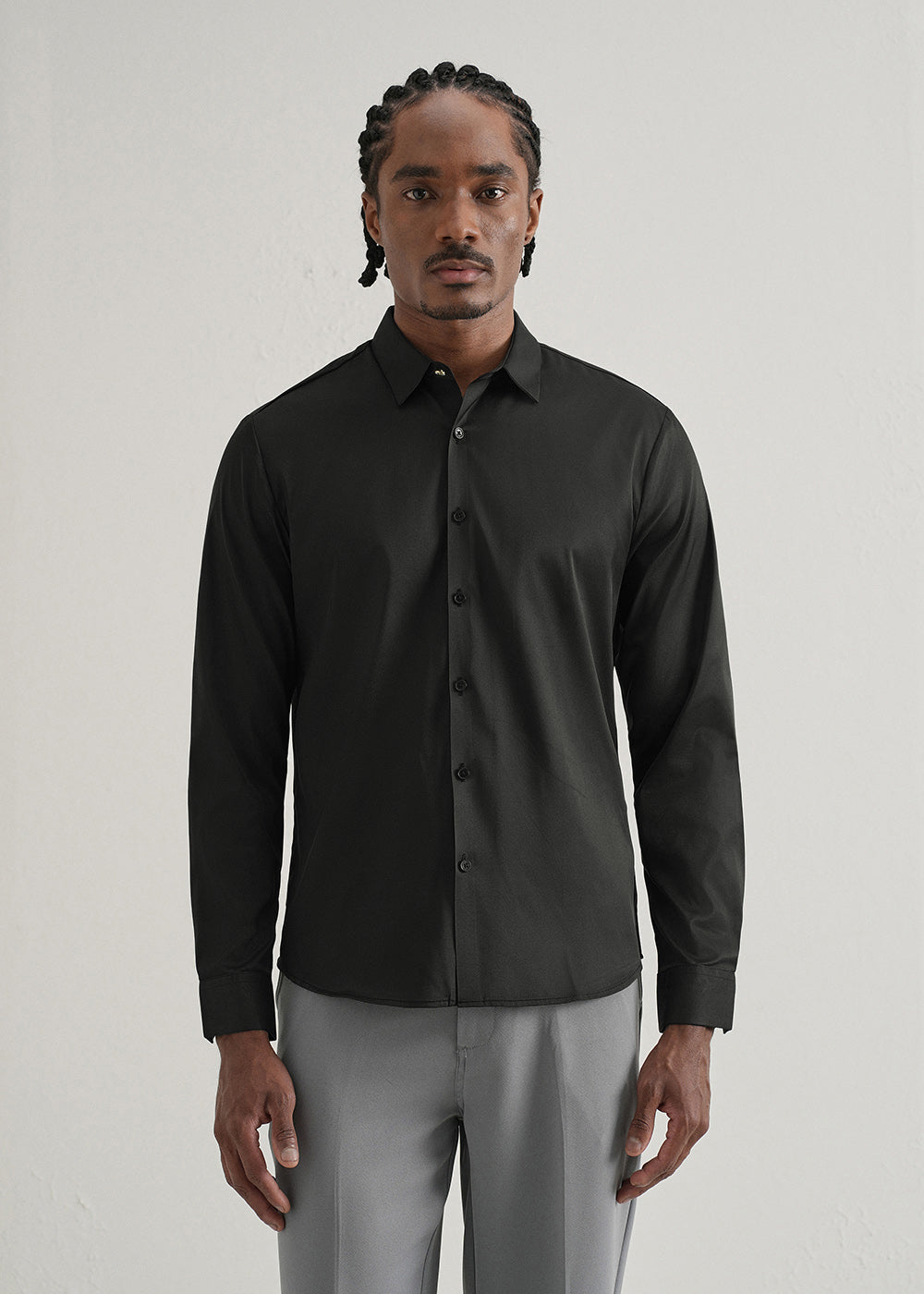 Black Plain Stitchless Placket Shirt