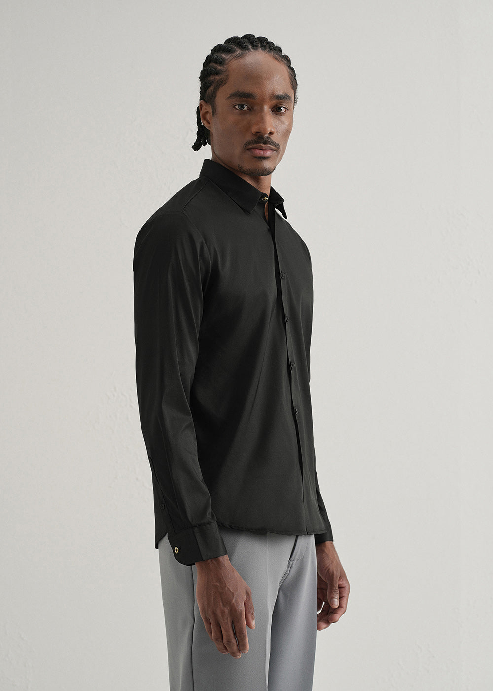 Black Plain Stitchless Placket Shirt