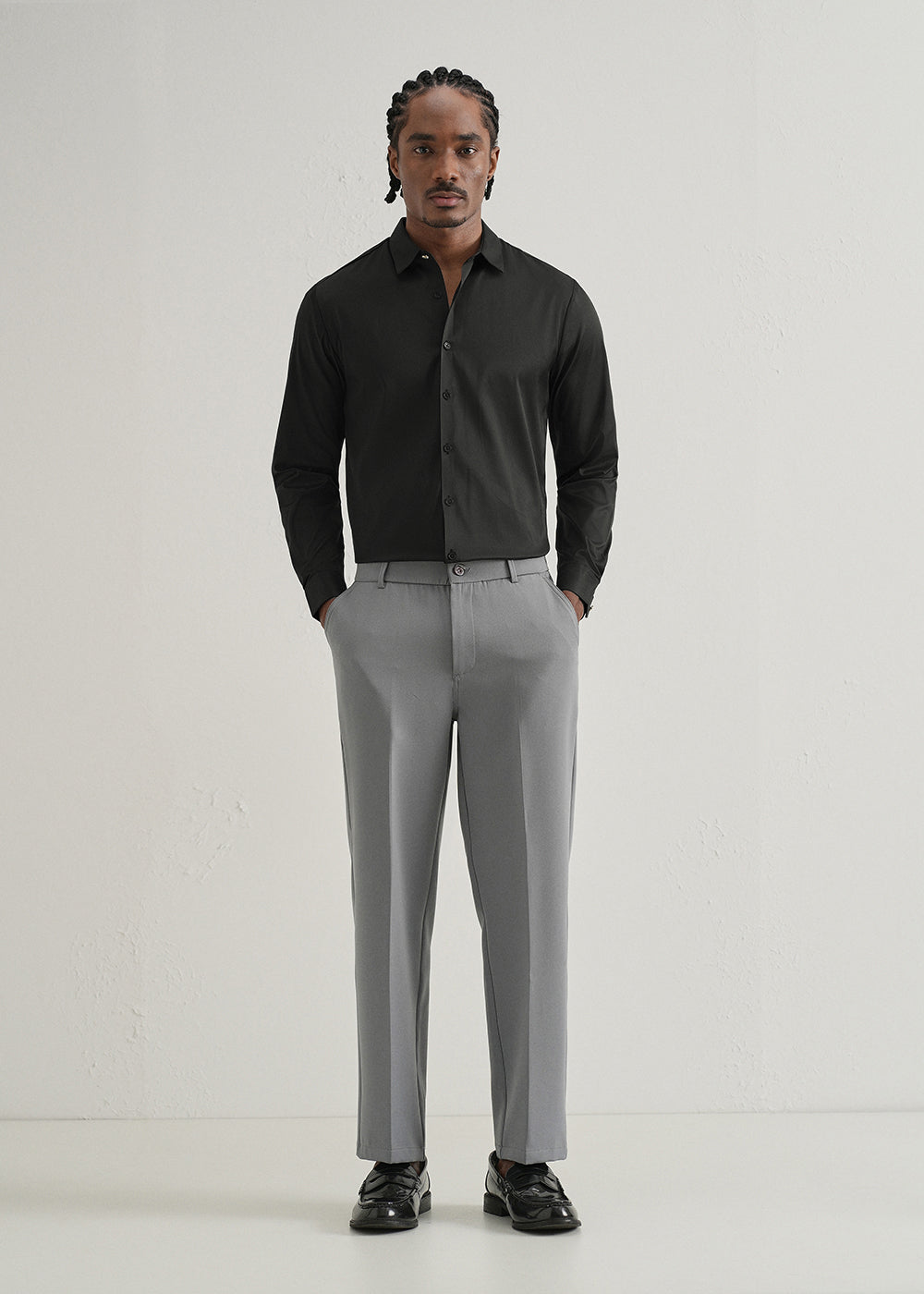 Black Plain Stitchless Placket Shirt