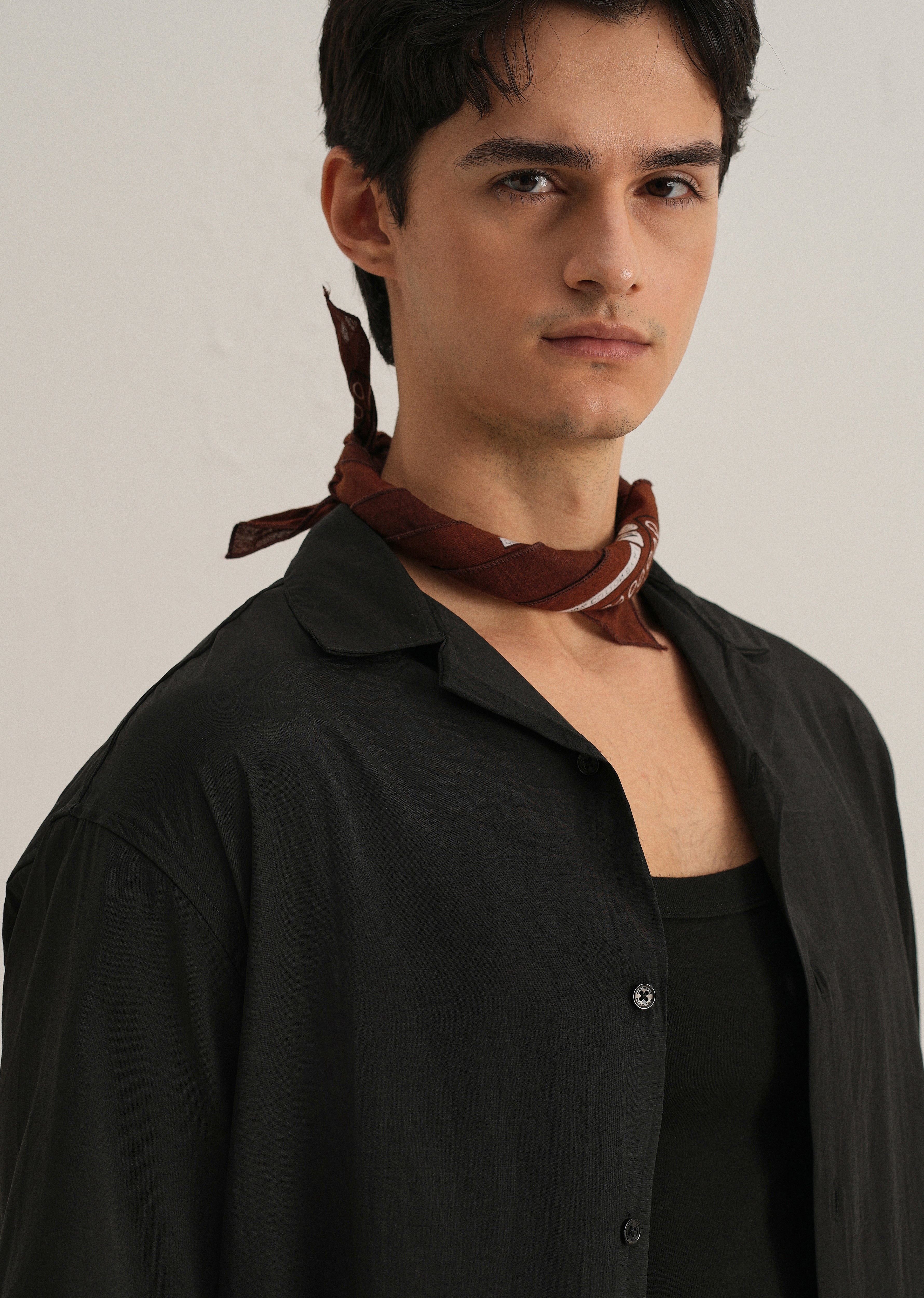 Black Plain Sheen Cuban Collar Shirt