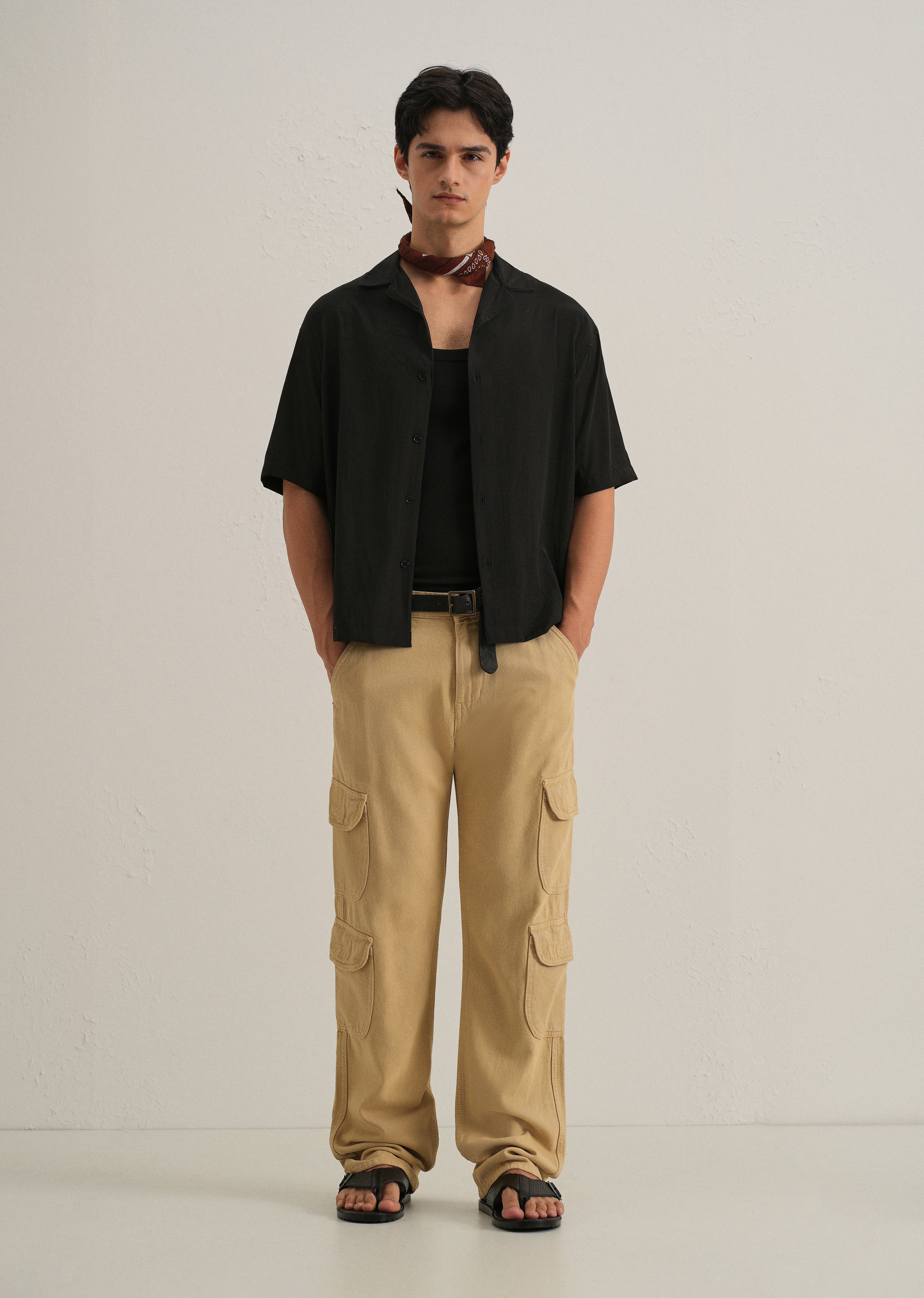 Black Plain Sheen Cuban Collar Shirt