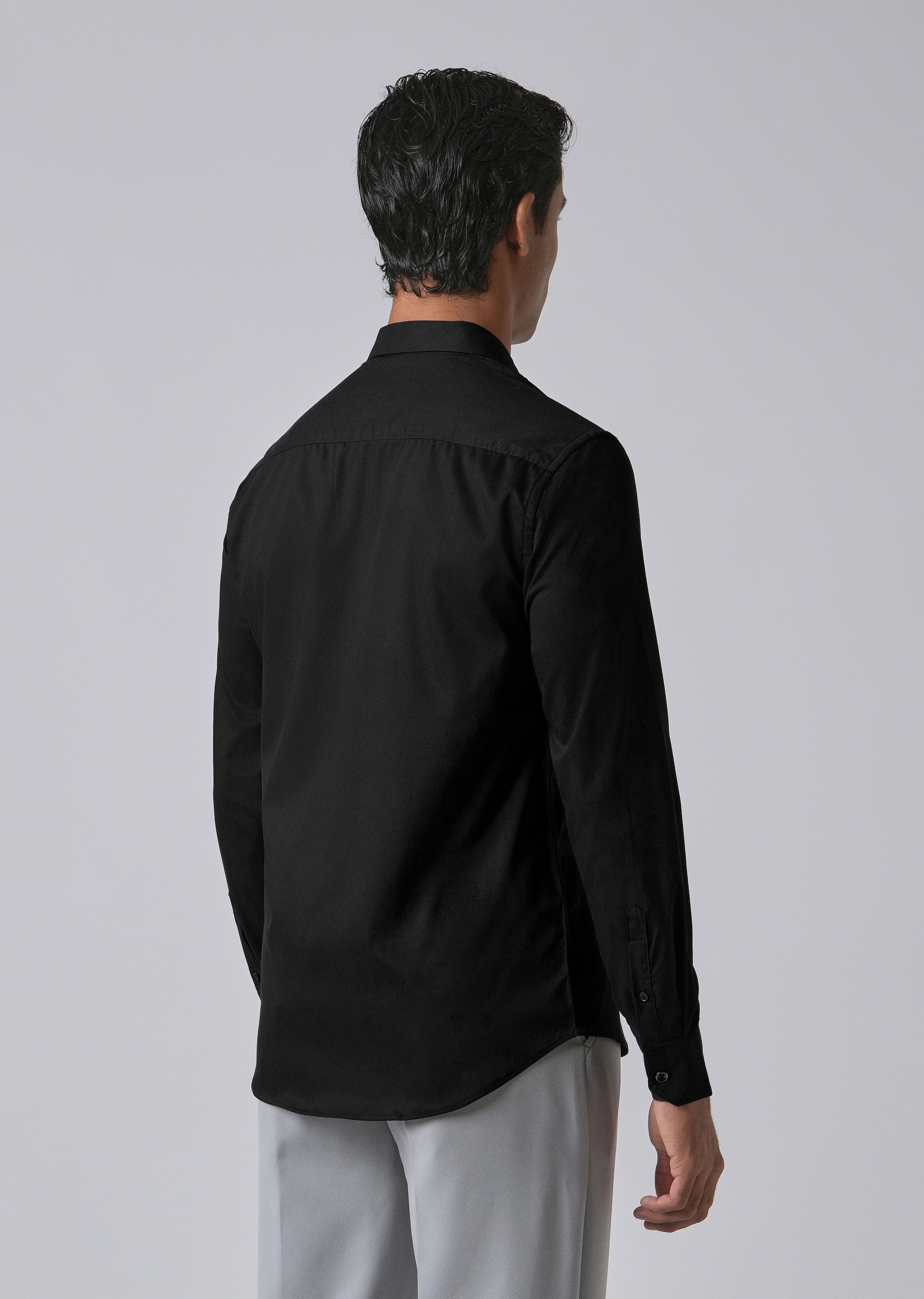Black Cotton Stretch Plain Shirt