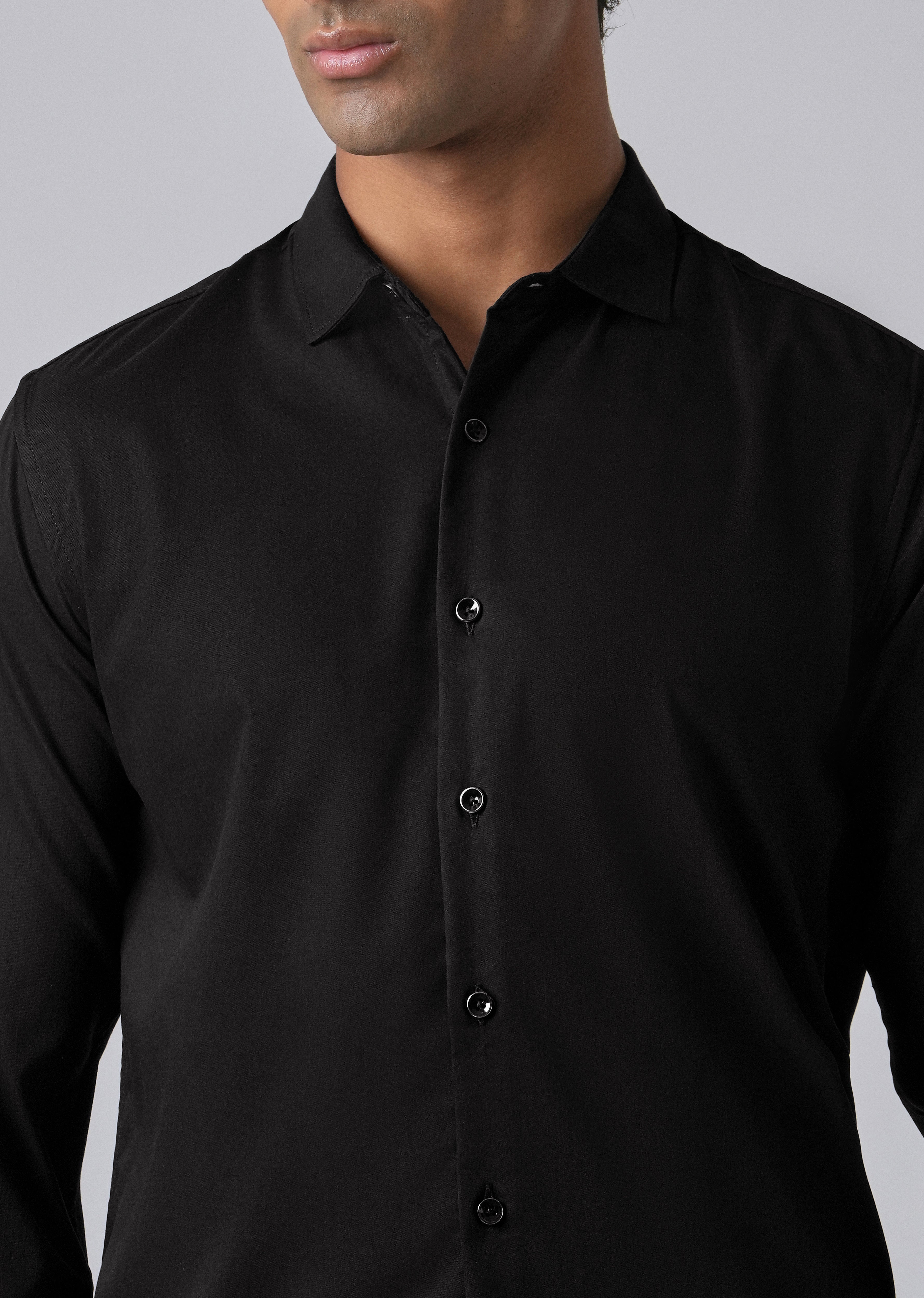 Black Cotton Stretch Plain Shirt