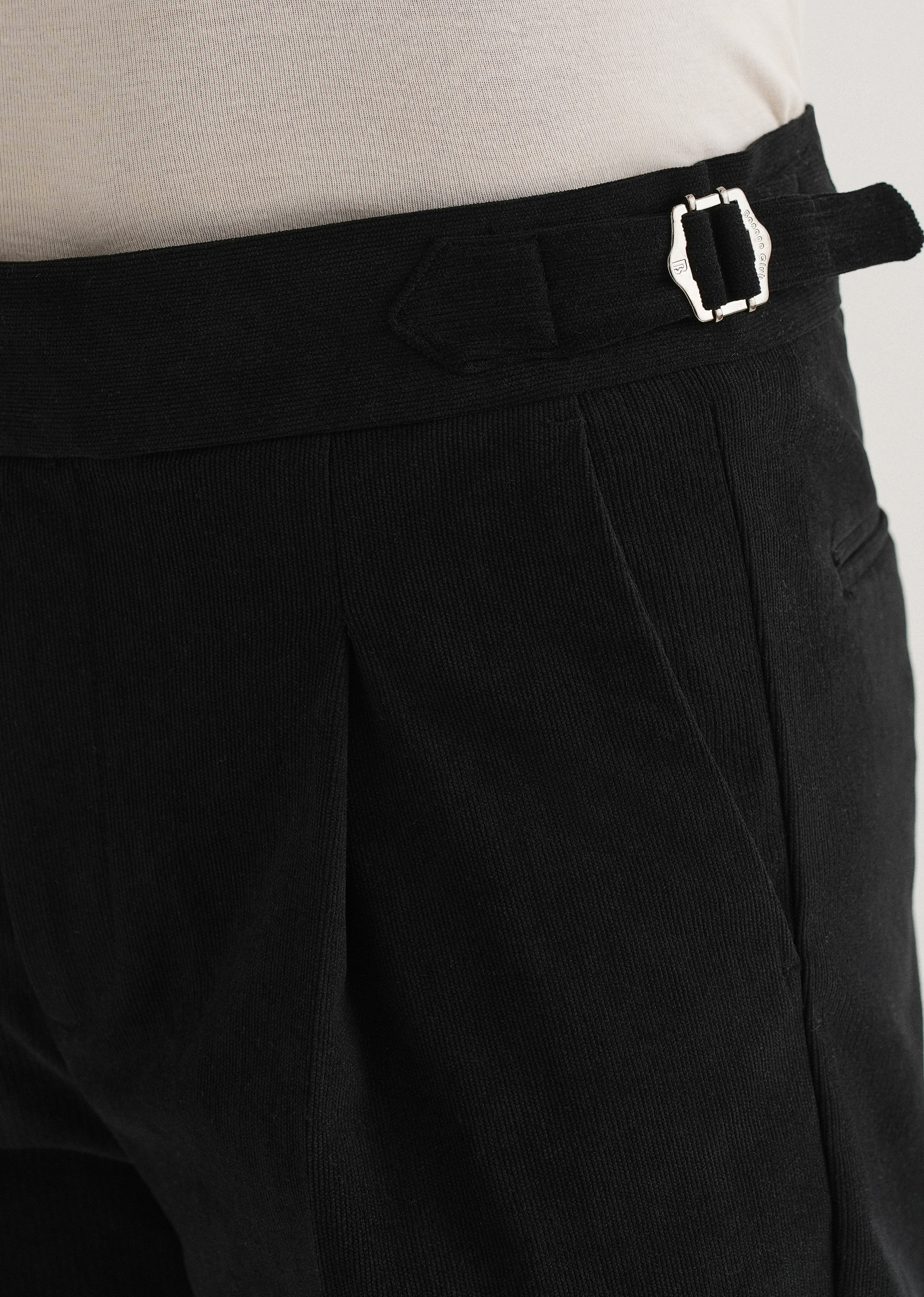 Black Pleated Corduroy Gurkha Pant