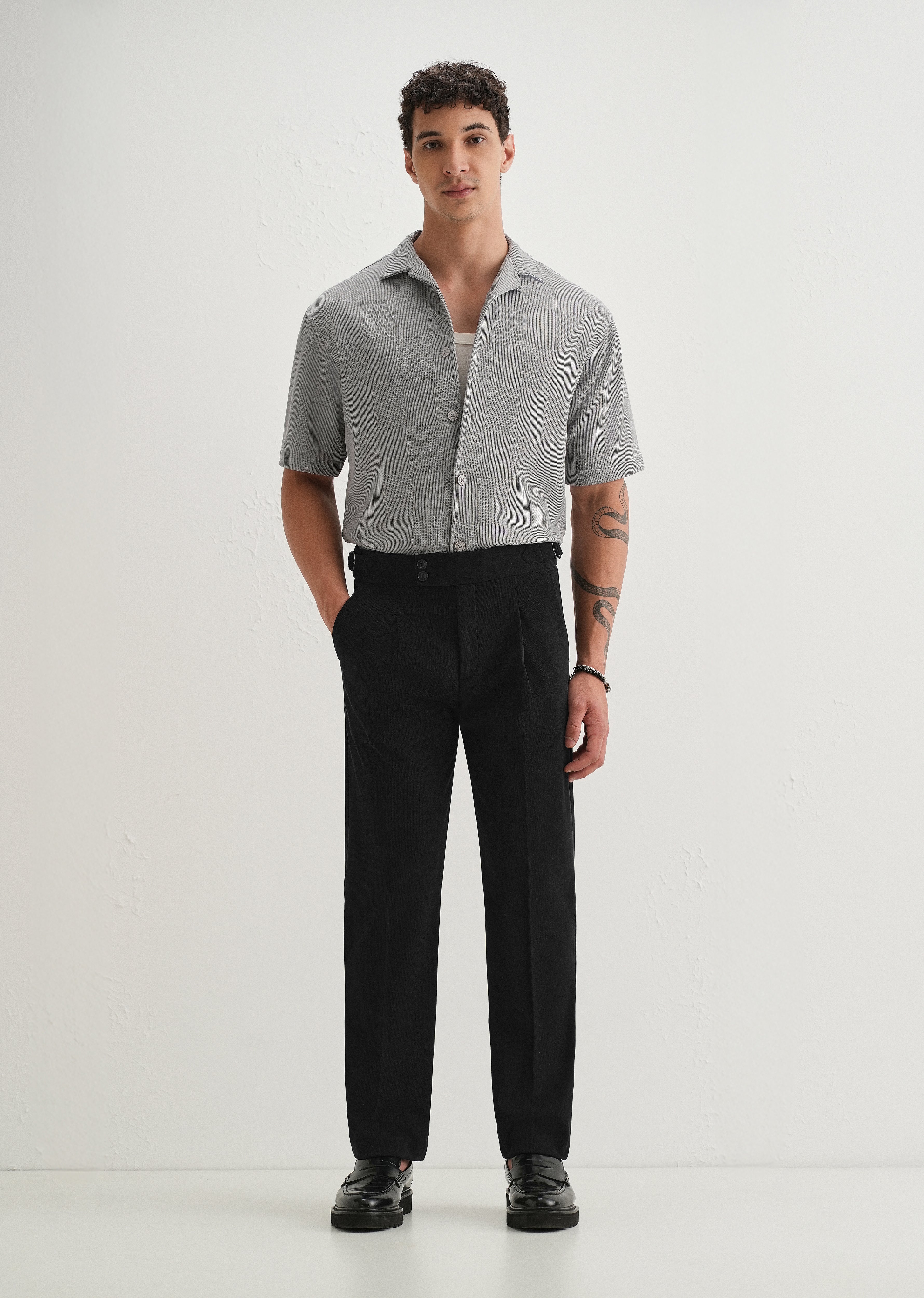 Black Pleated Corduroy Gurkha Pant
