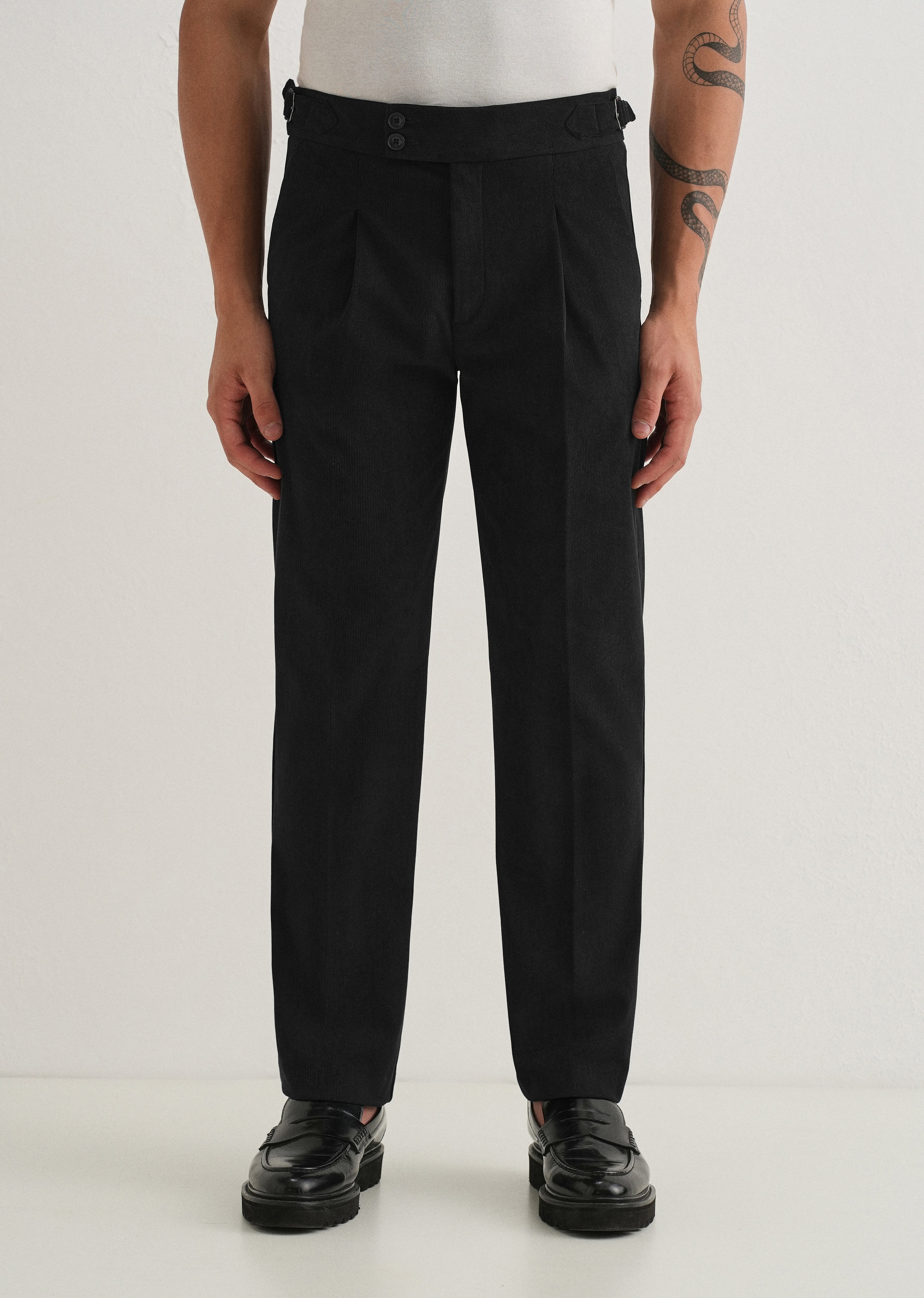 Black Pleated Corduroy Gurkha Pant
