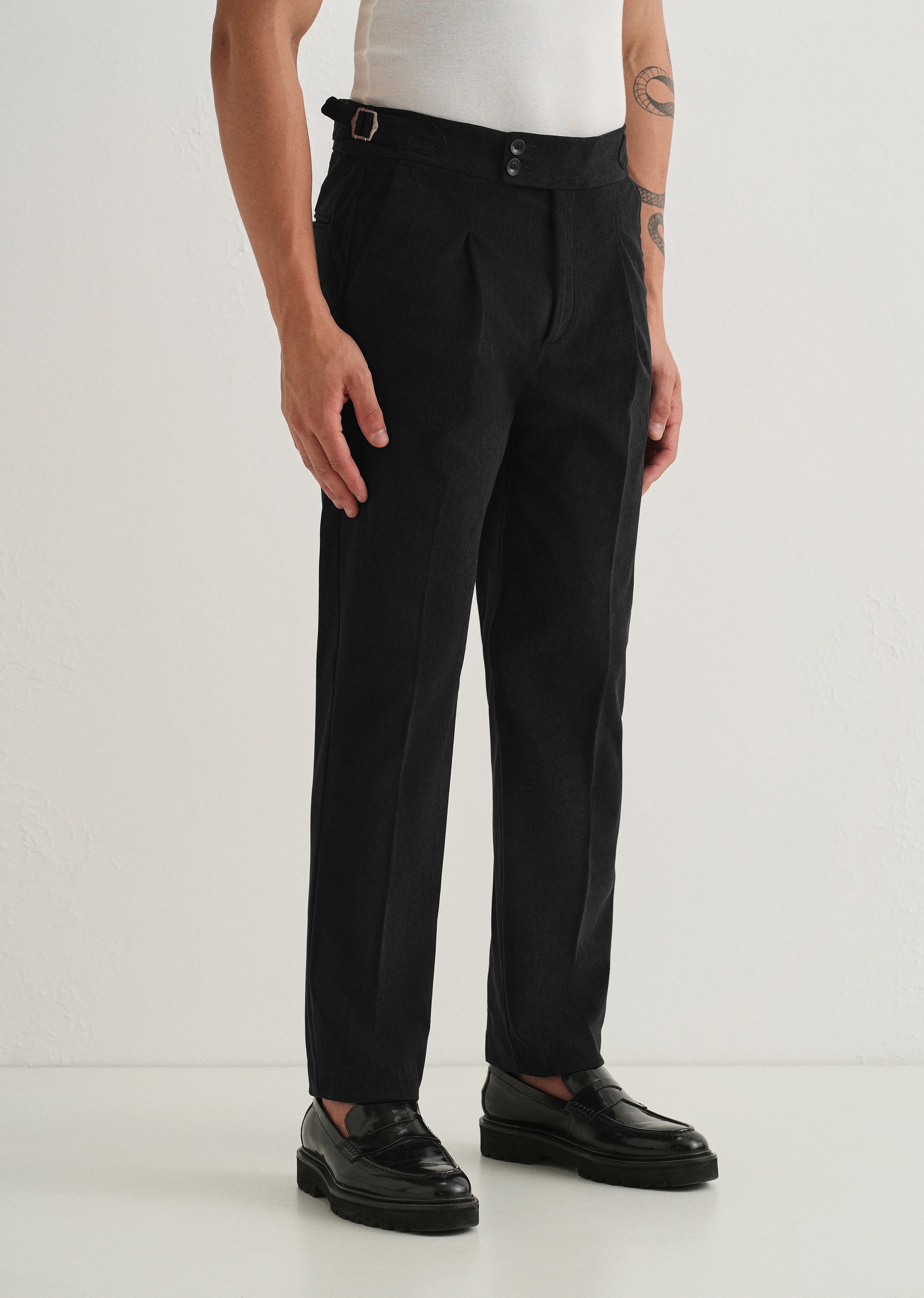 Black Pleated Corduroy Gurkha Pant