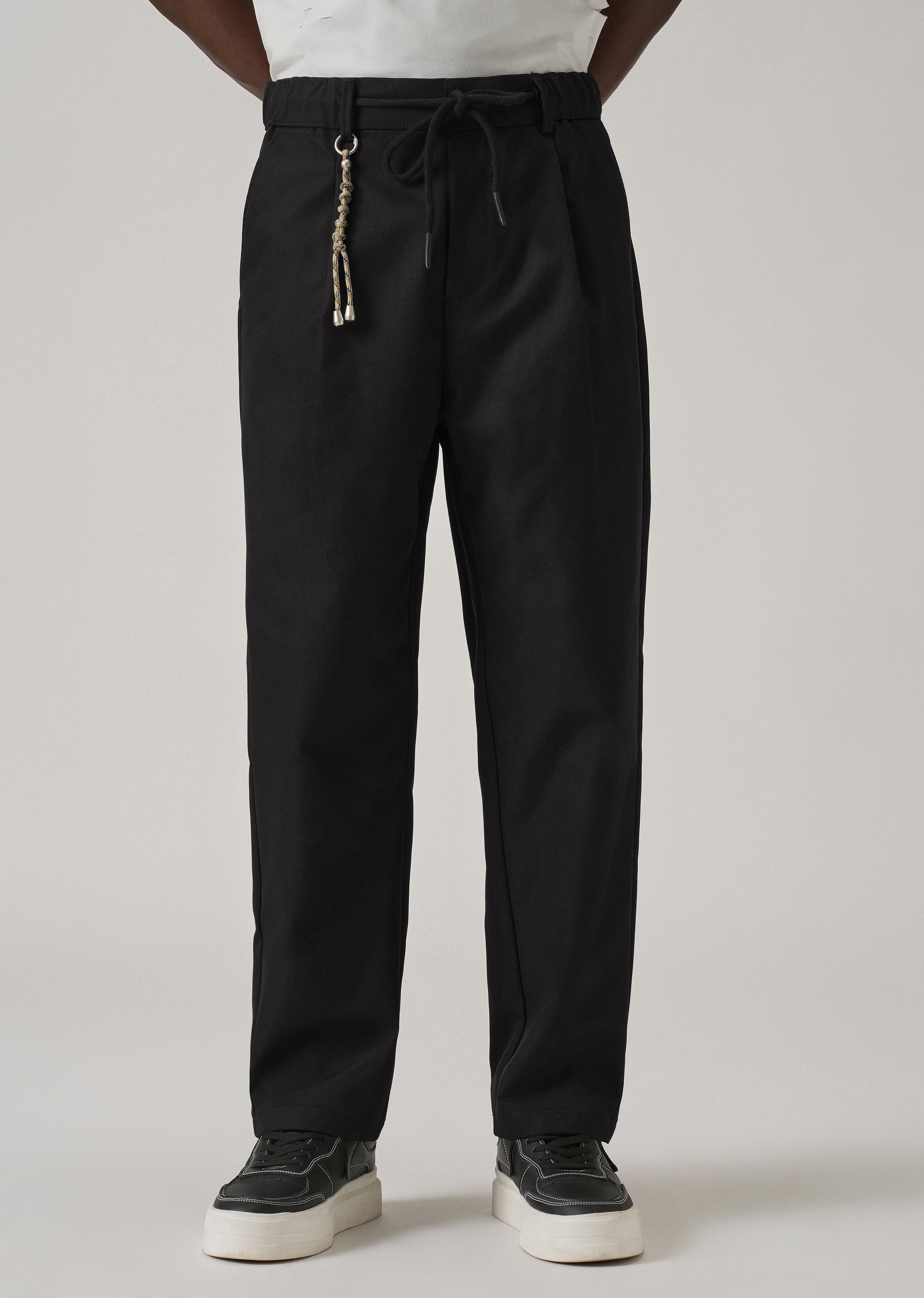 Black Pleated Drawstring Pant