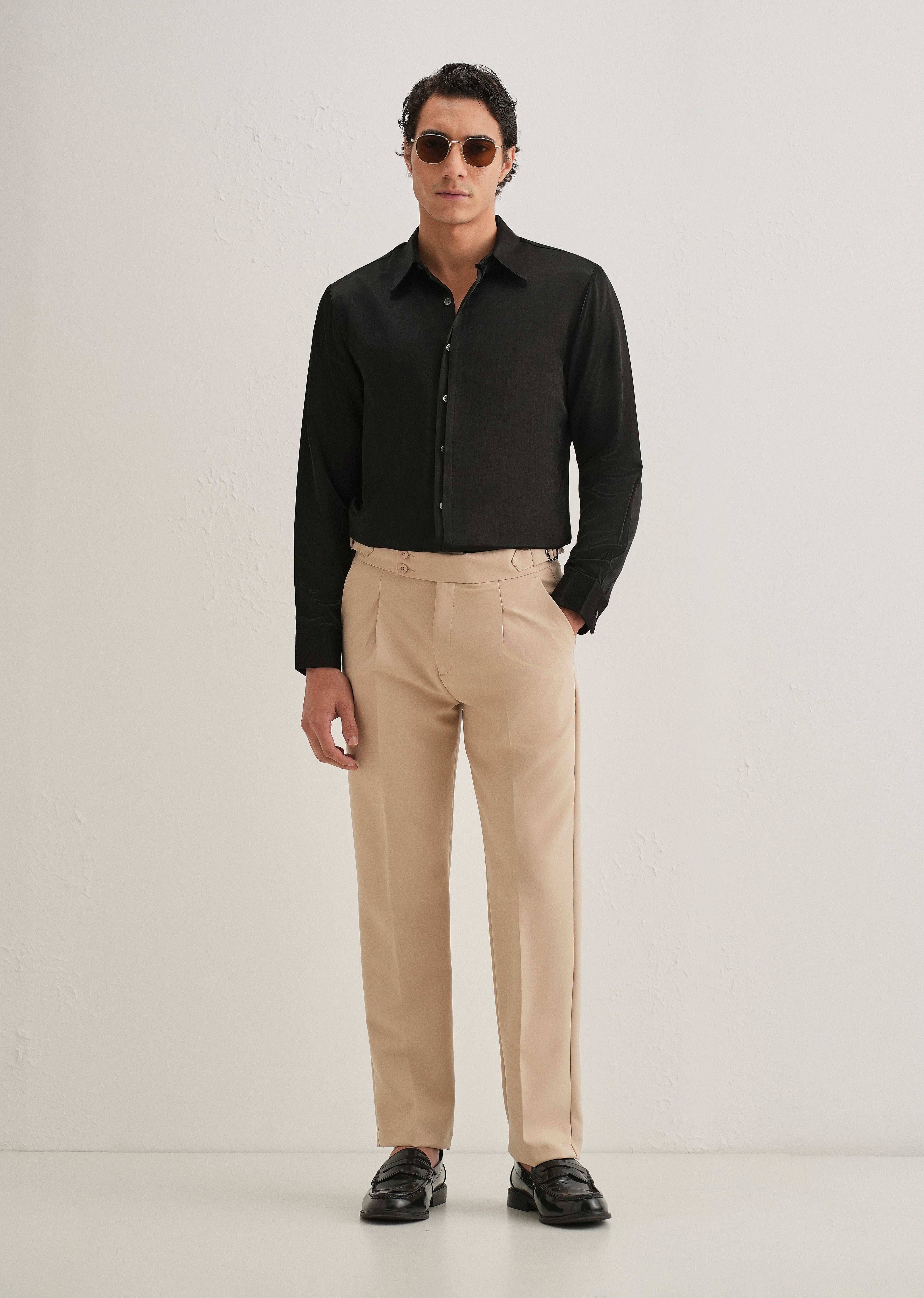 Black Premium Leather-Look Satin Finish Shirt