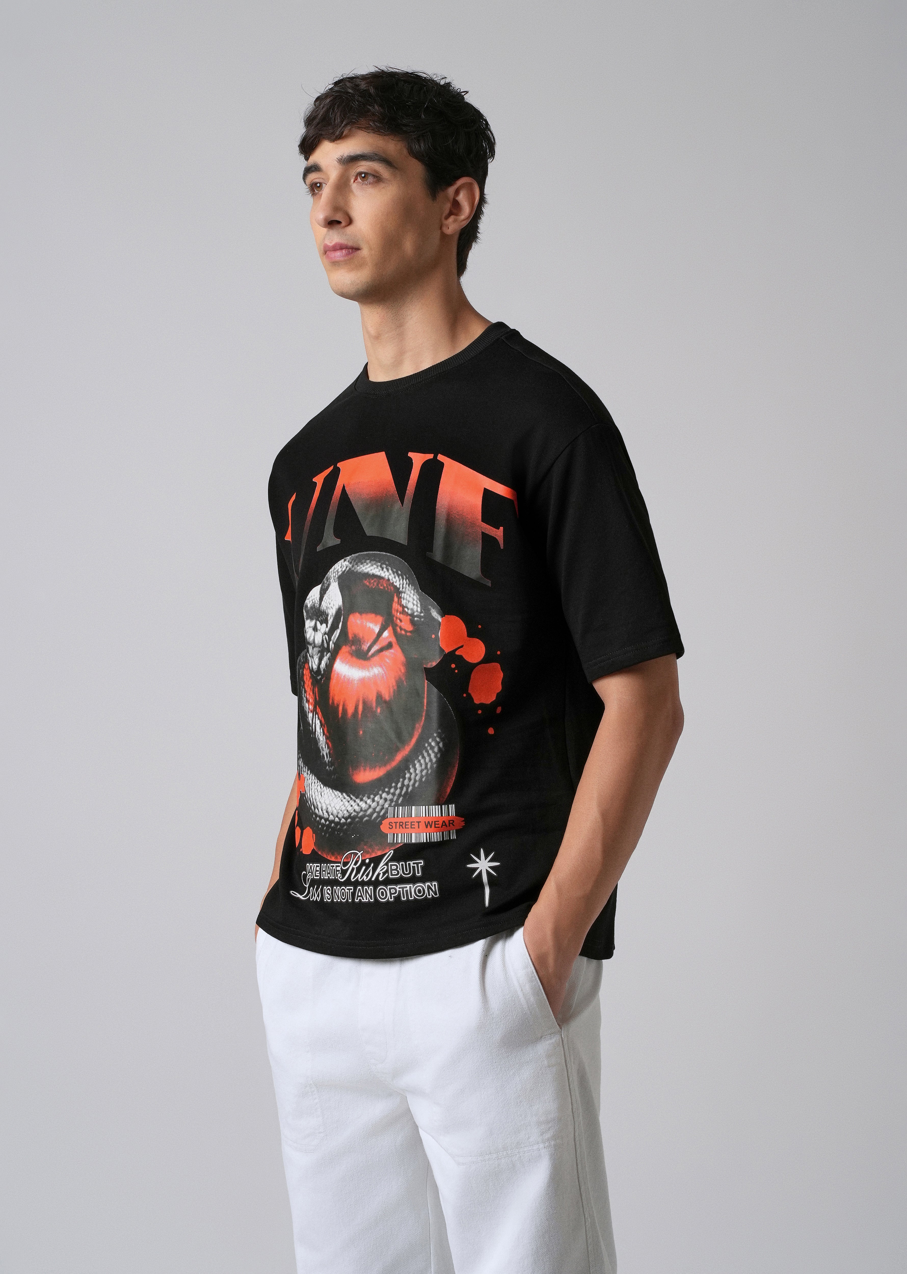 Black Print Relaxed Fit T- shirt