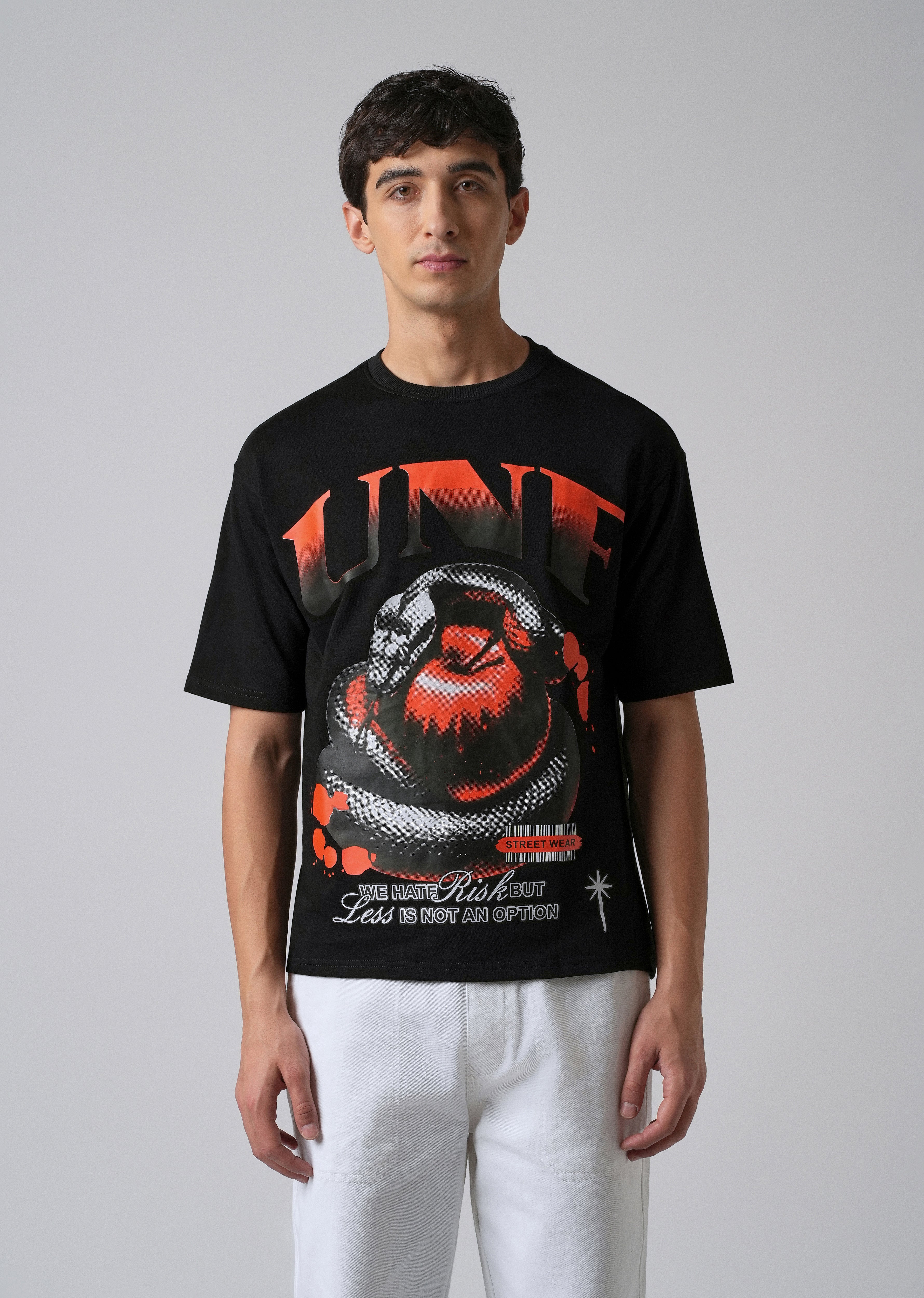 Black Print Relaxed Fit T- shirt