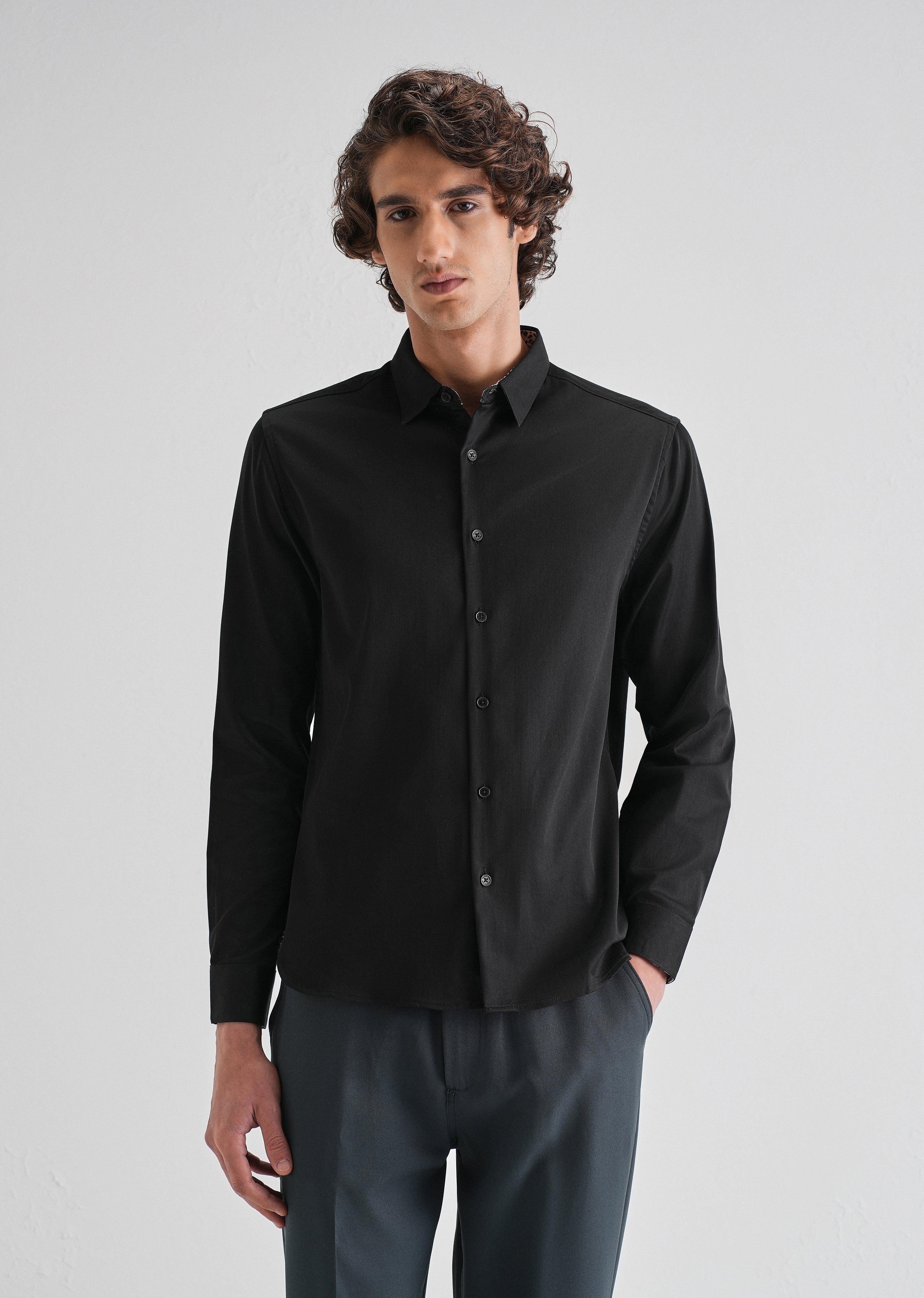 Black Printed Cuff Shirt