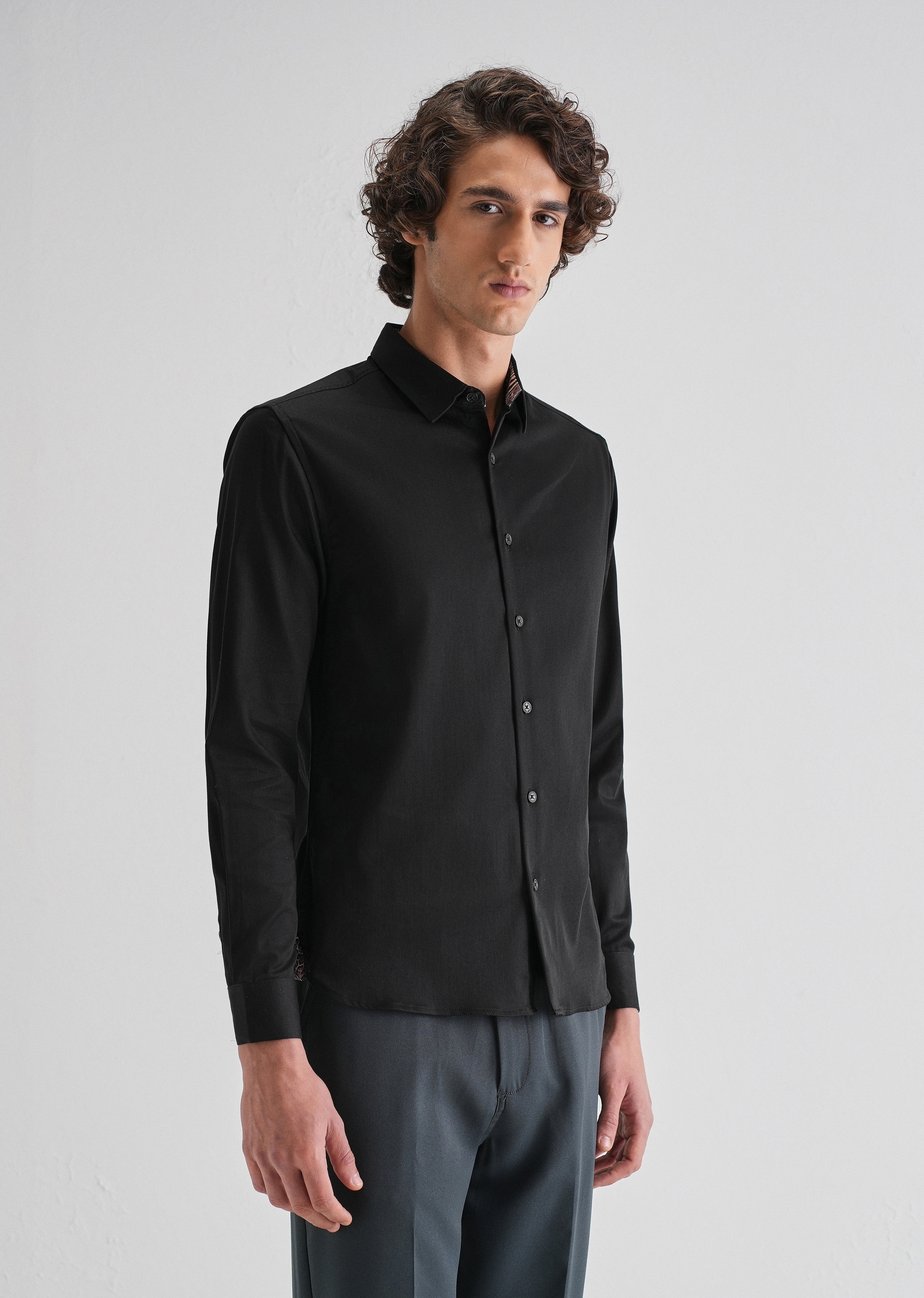 Black Printed Cuff Shirt