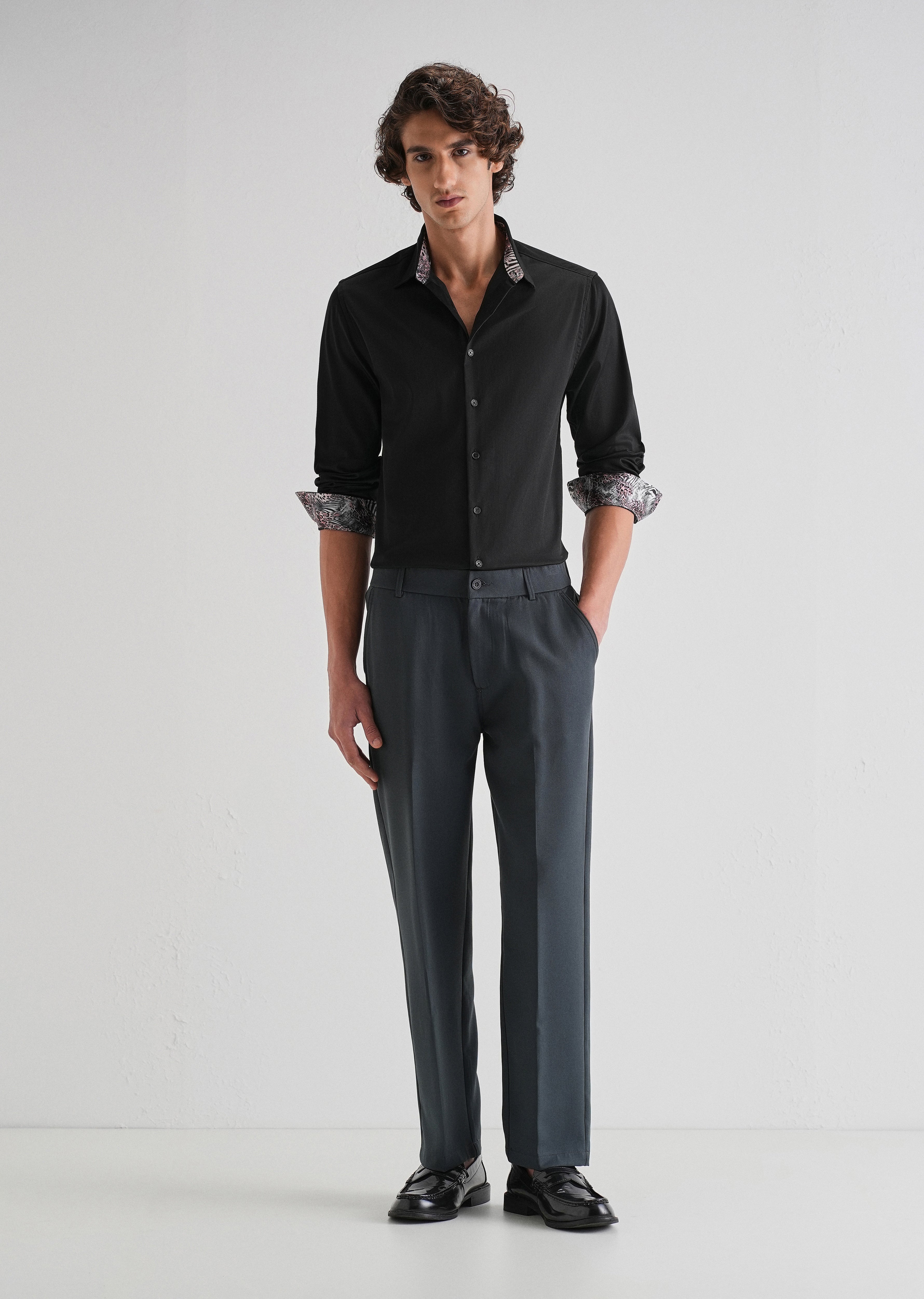 Black Printed Cuff Shirt