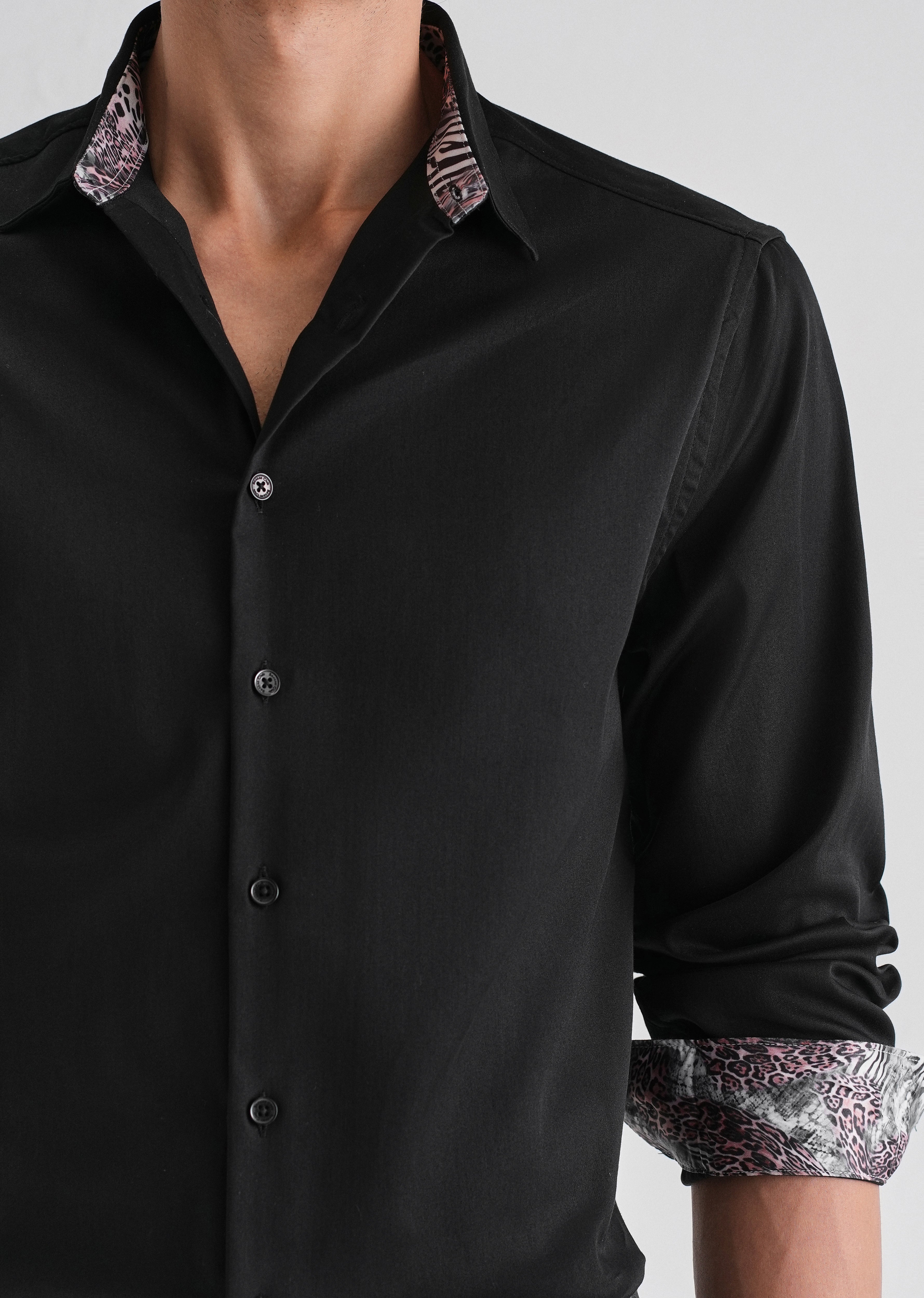 Black Printed Cuff Shirt