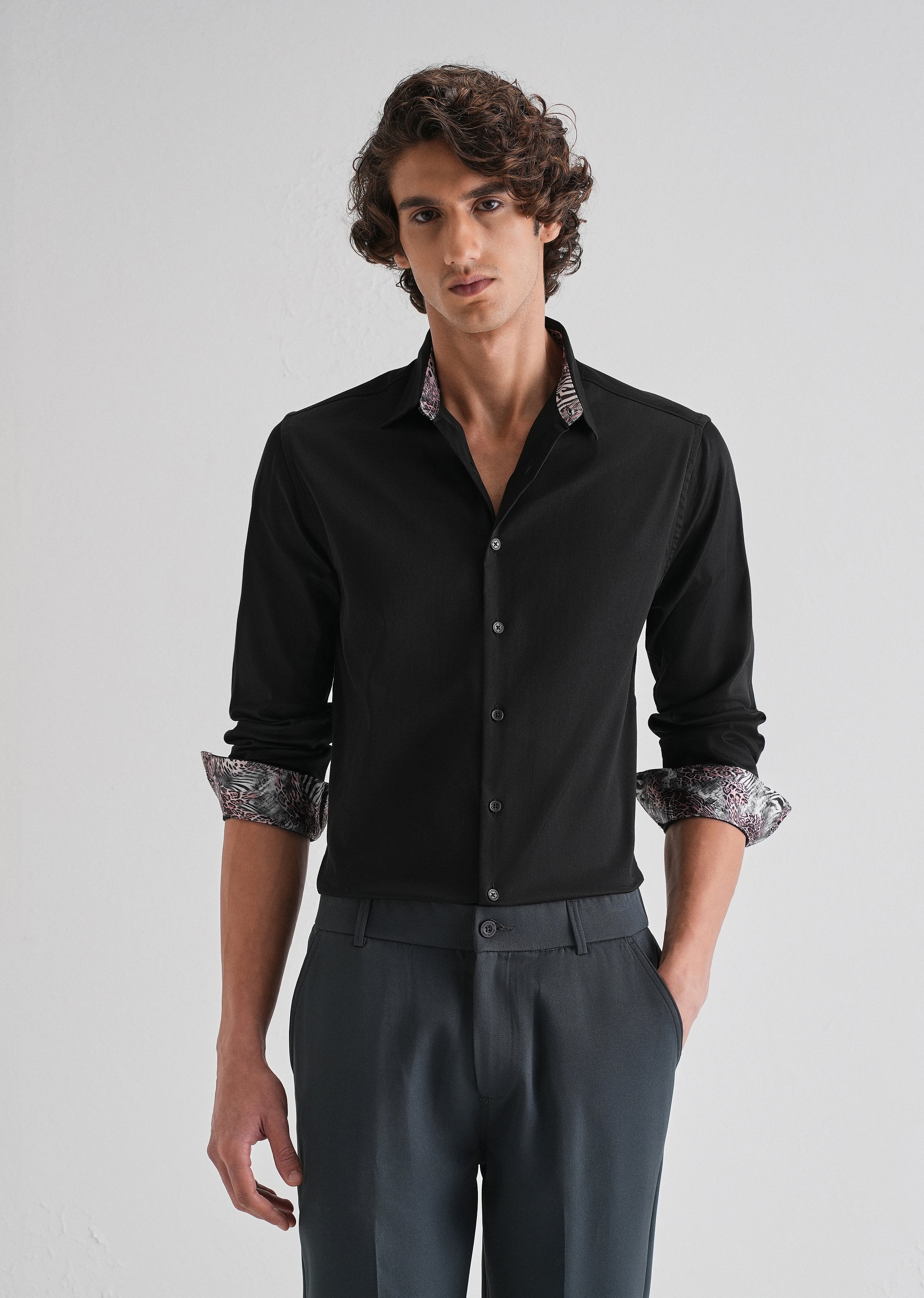 Black Printed Cuff Shirt