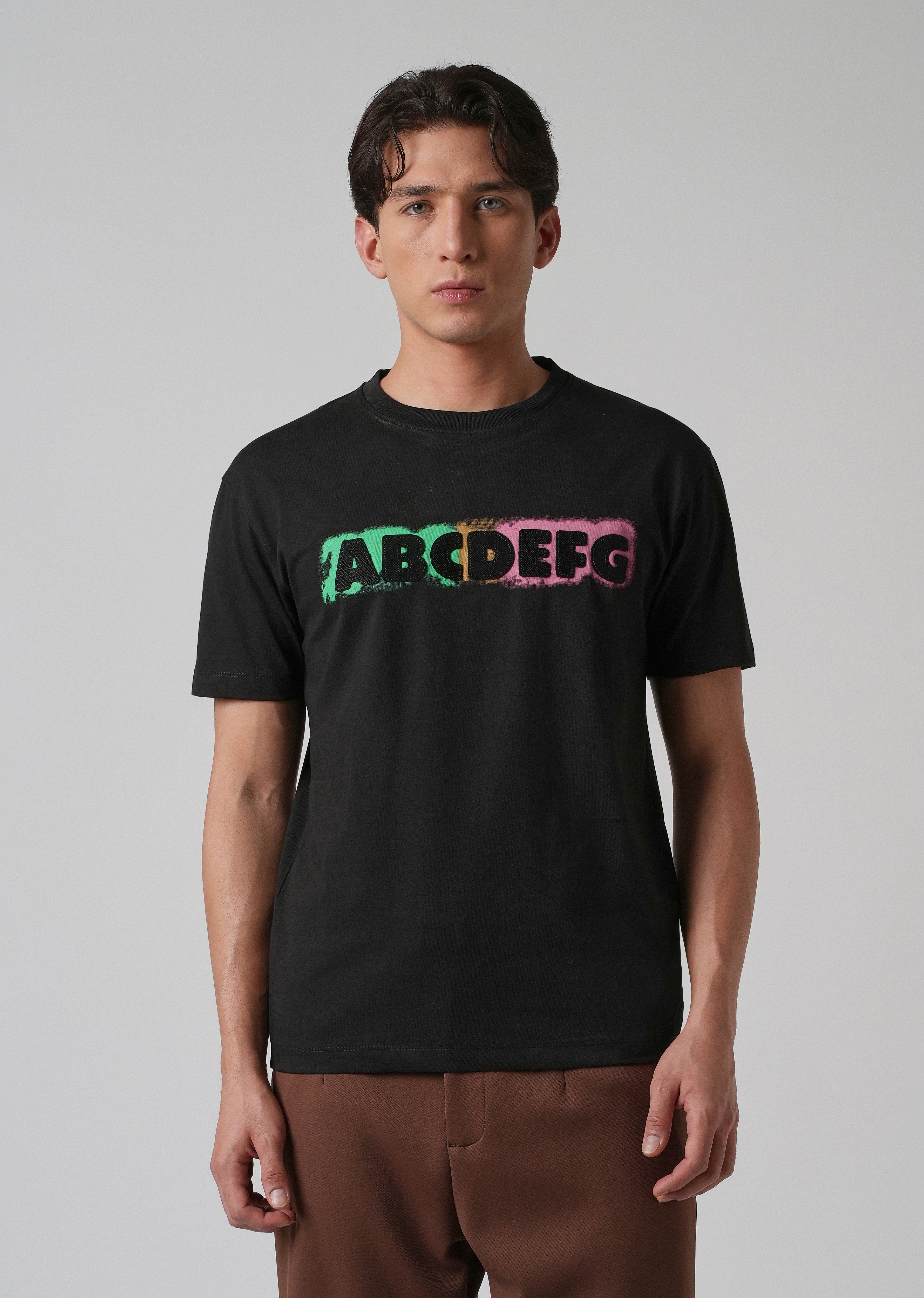 Black Embossed Printed Slim Fit T-shirt