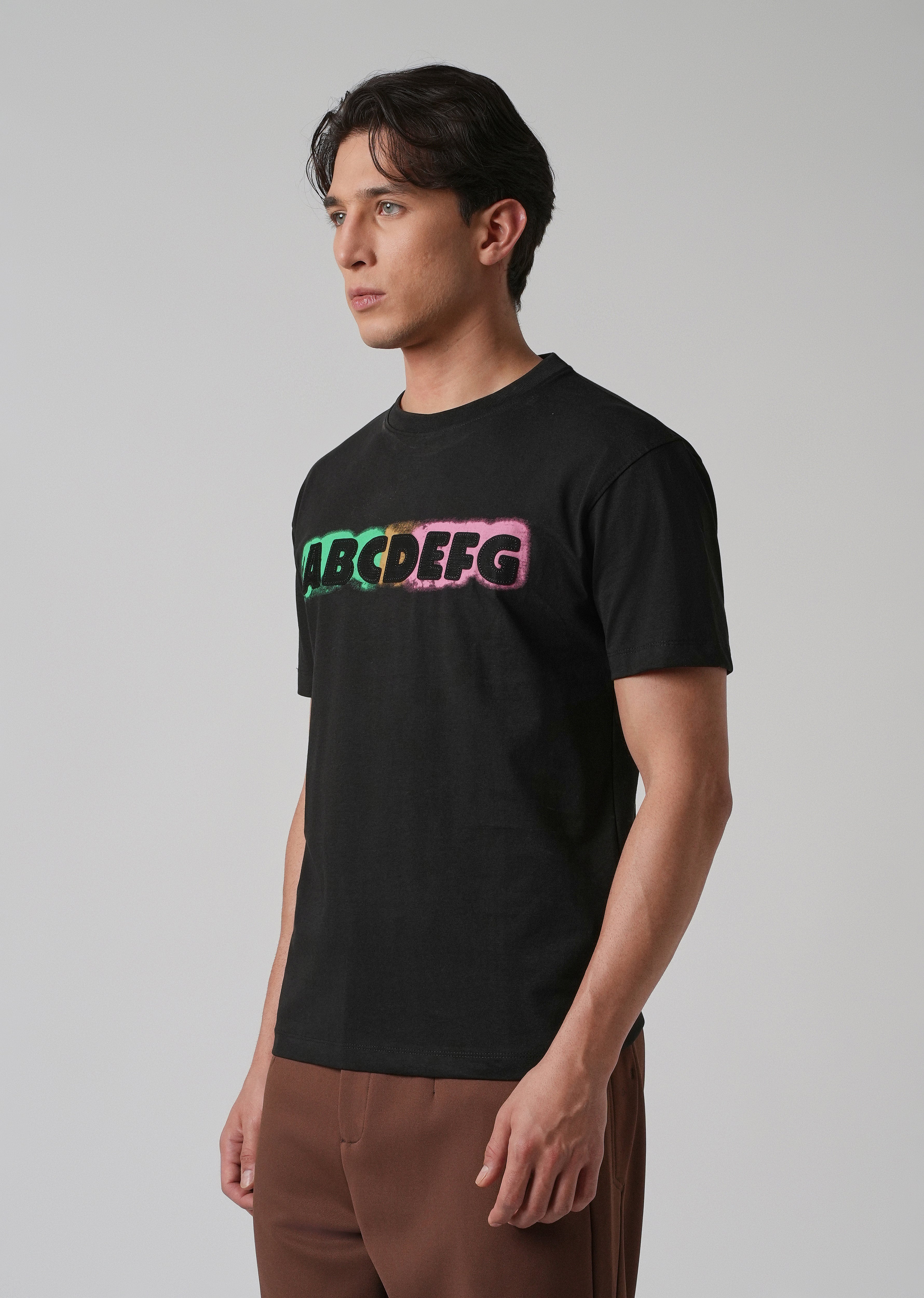 Black Embossed Printed Slim Fit T-shirt