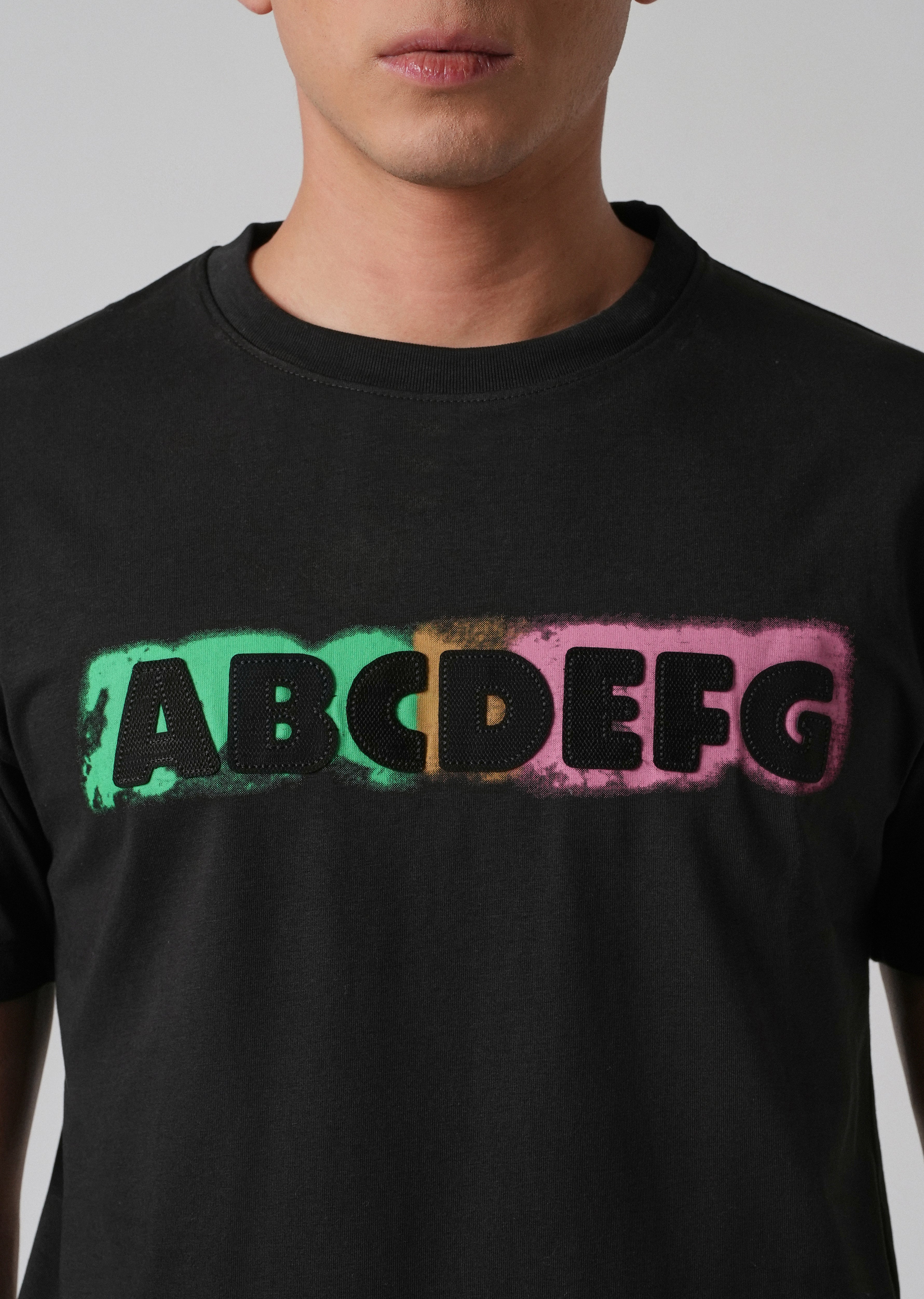 Black Embossed Printed Slim Fit T-shirt