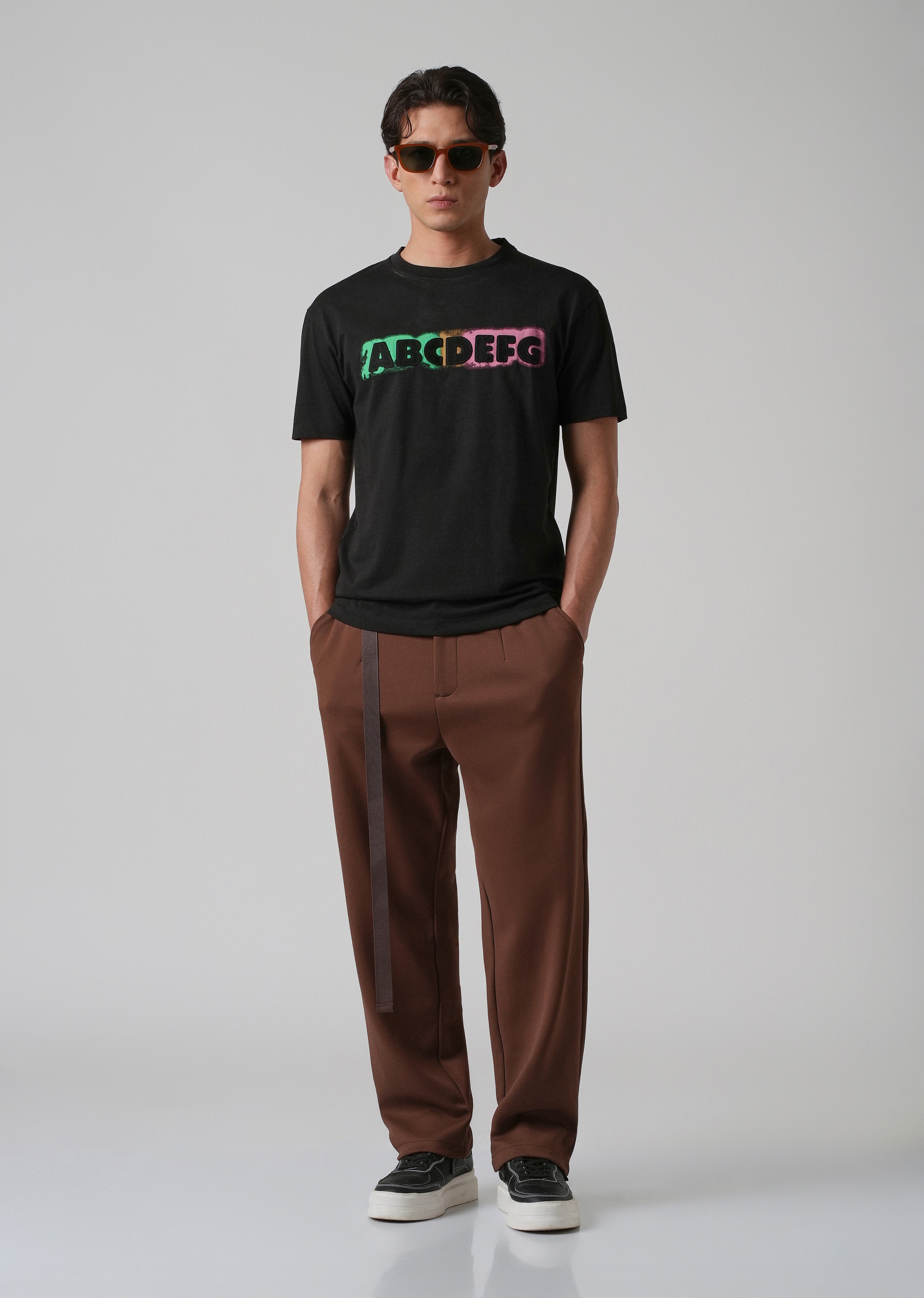 Black Embossed Printed Slim Fit T-shirt