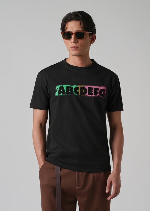 Black Embossed Printed Slim Fit T-shirt