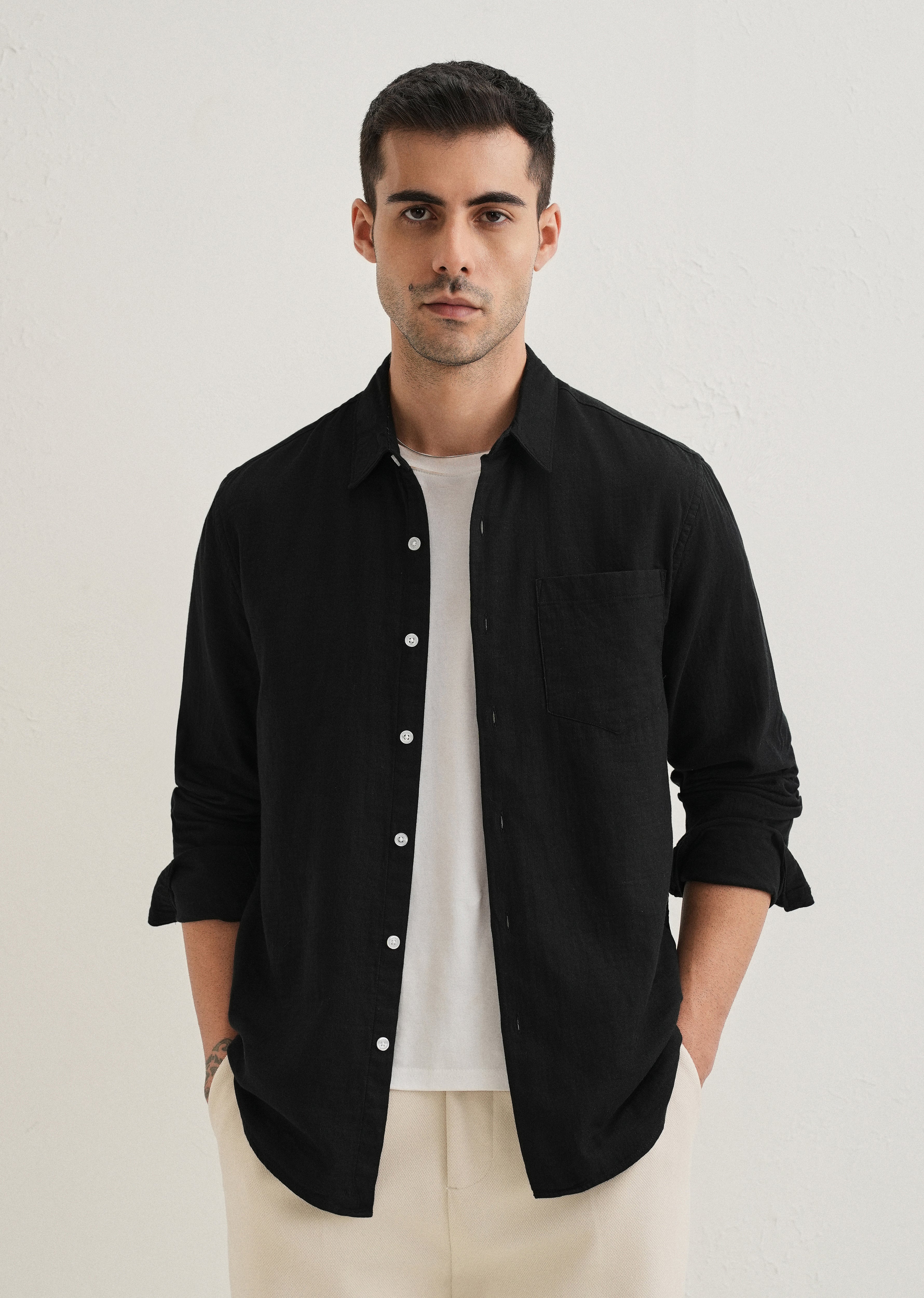 Black Double Cloth Cotton Shirt