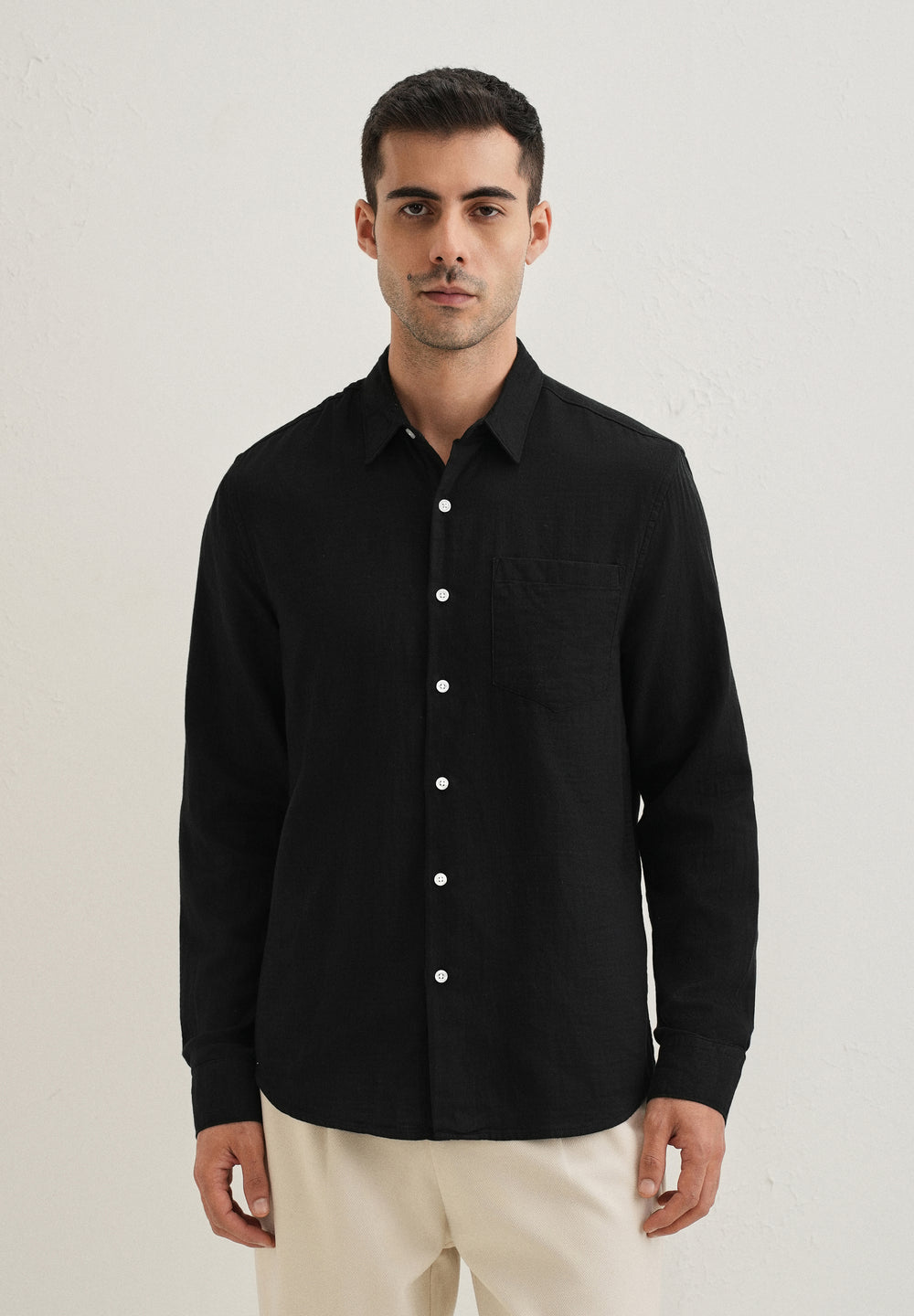 Black Pure Cotton Stitchless Placket Shirt
