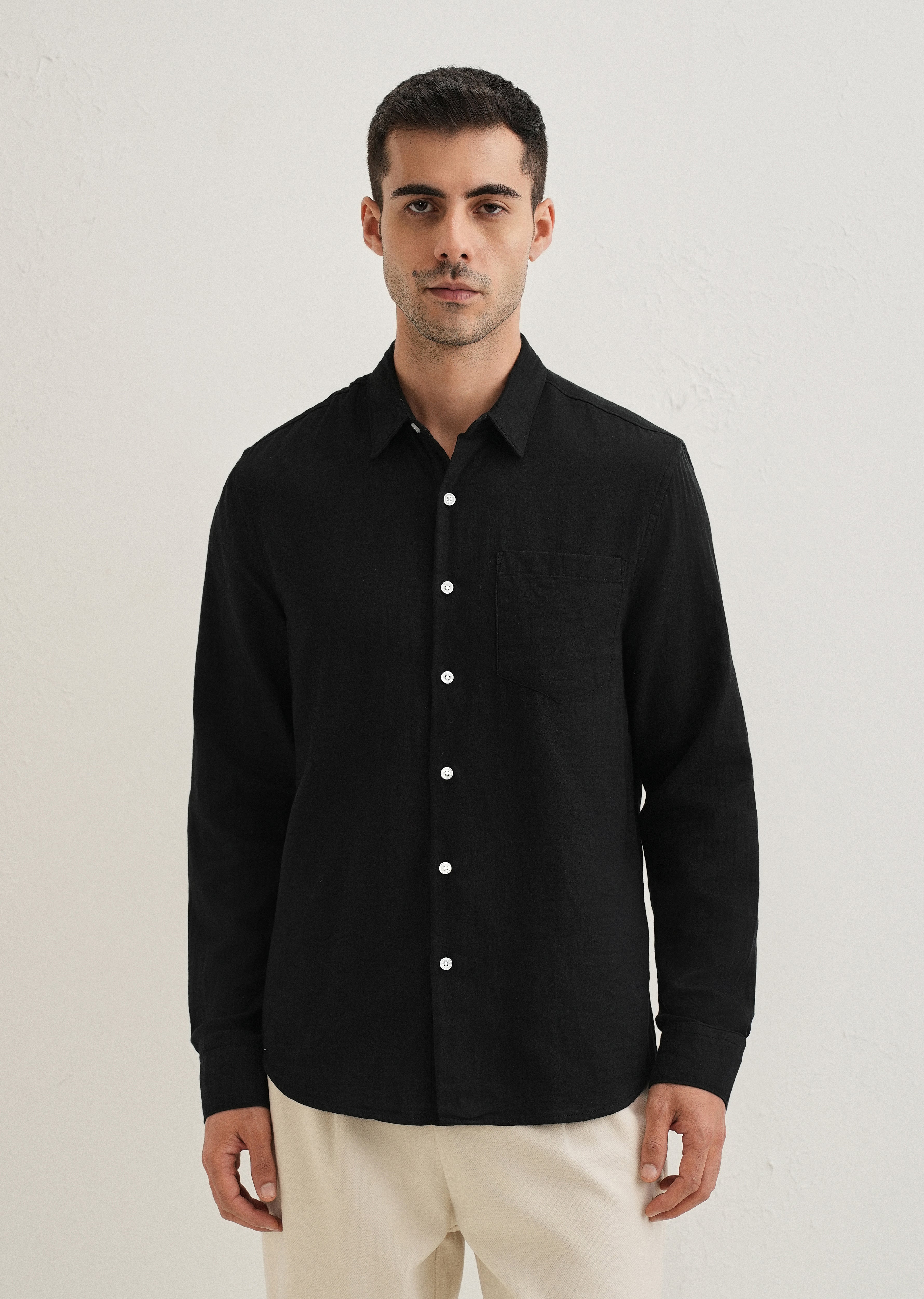 Black Double Cloth Cotton Shirt