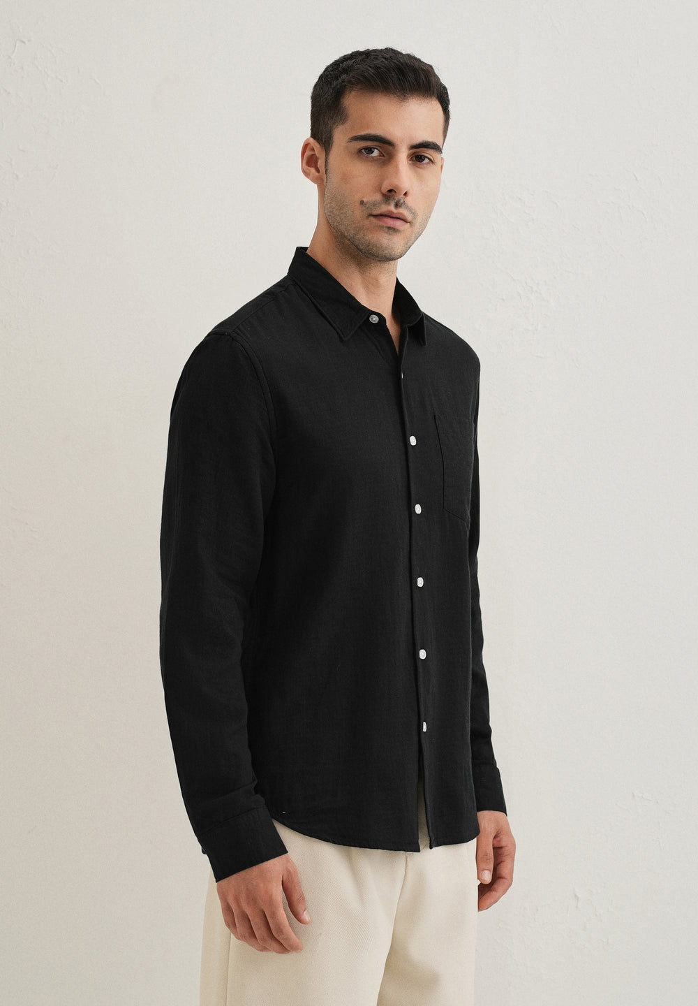 Black Pure Cotton Stitchless Placket Shirt