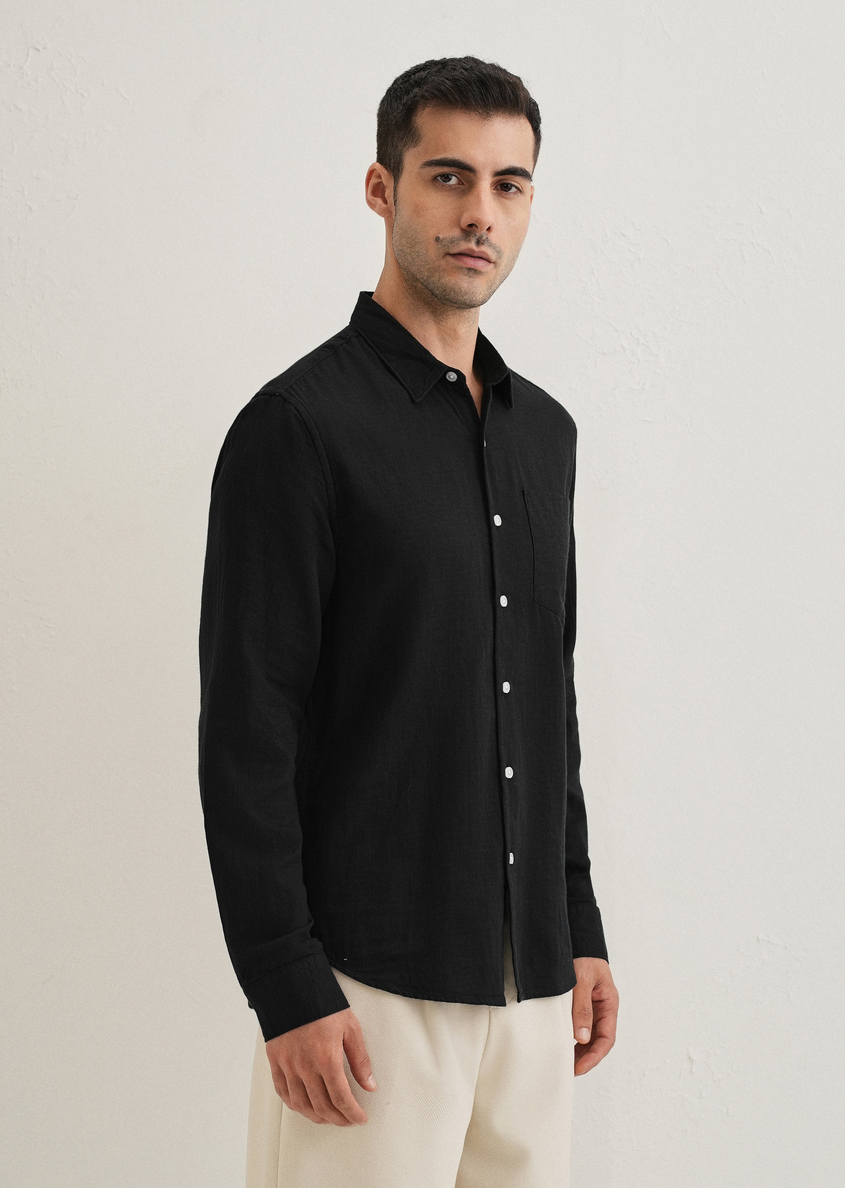 Black Double Cloth Cotton Shirt