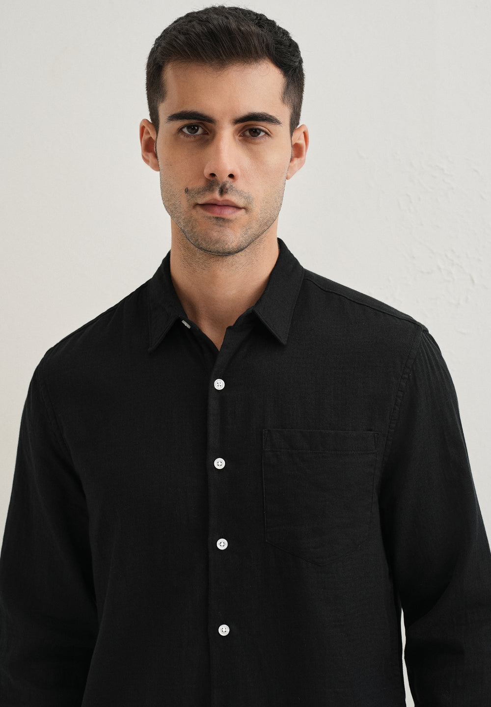 Black Pure Cotton Stitchless Placket Shirt
