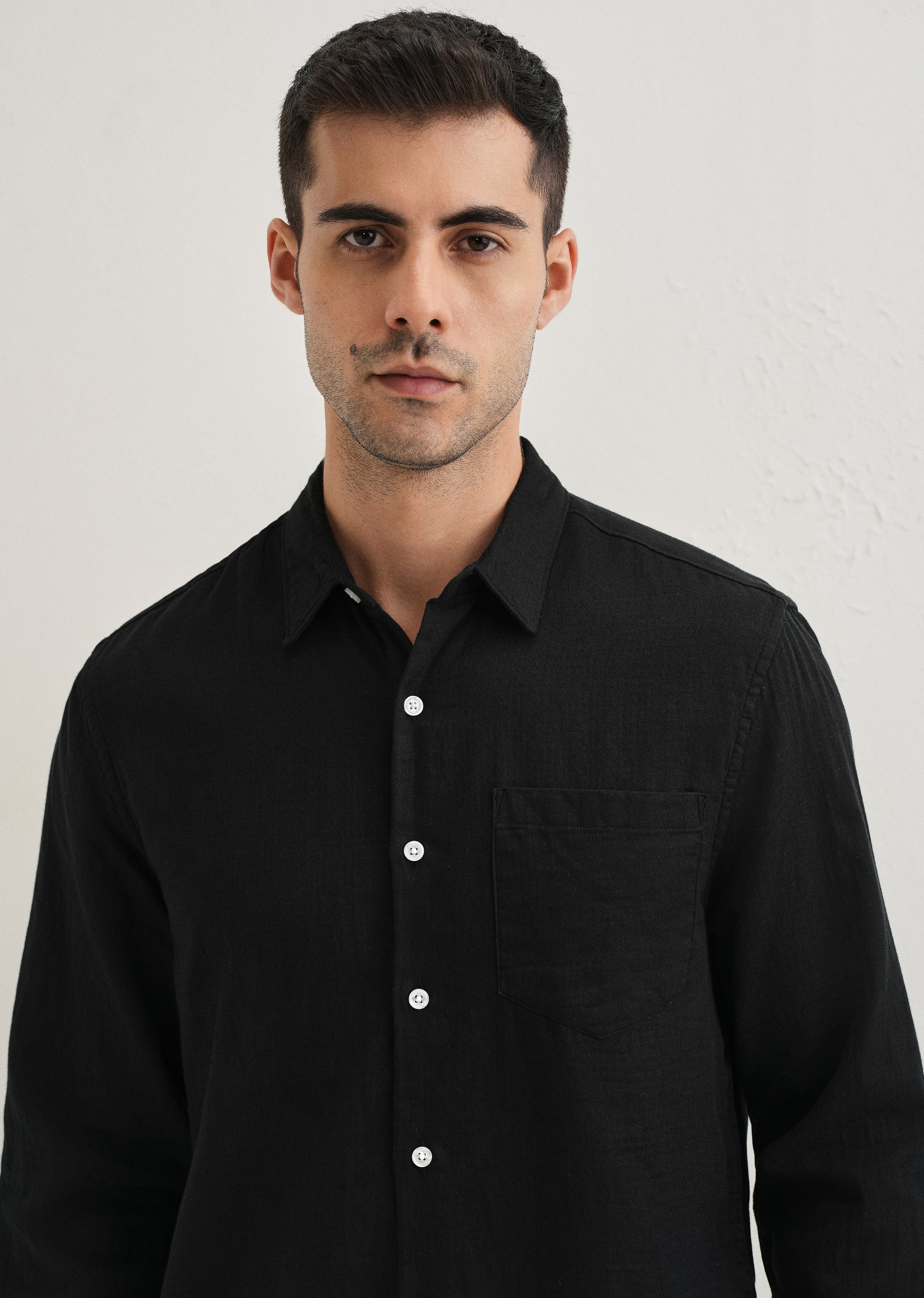 Black Double Cloth Cotton Shirt