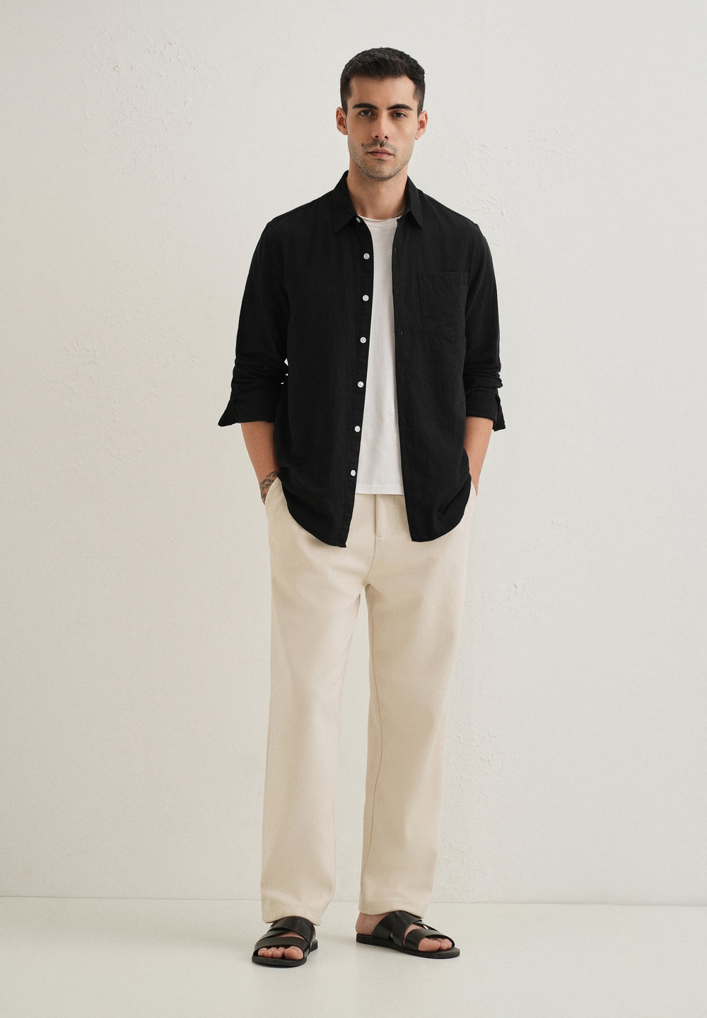 Black Pure Cotton Stitchless Placket Shirt