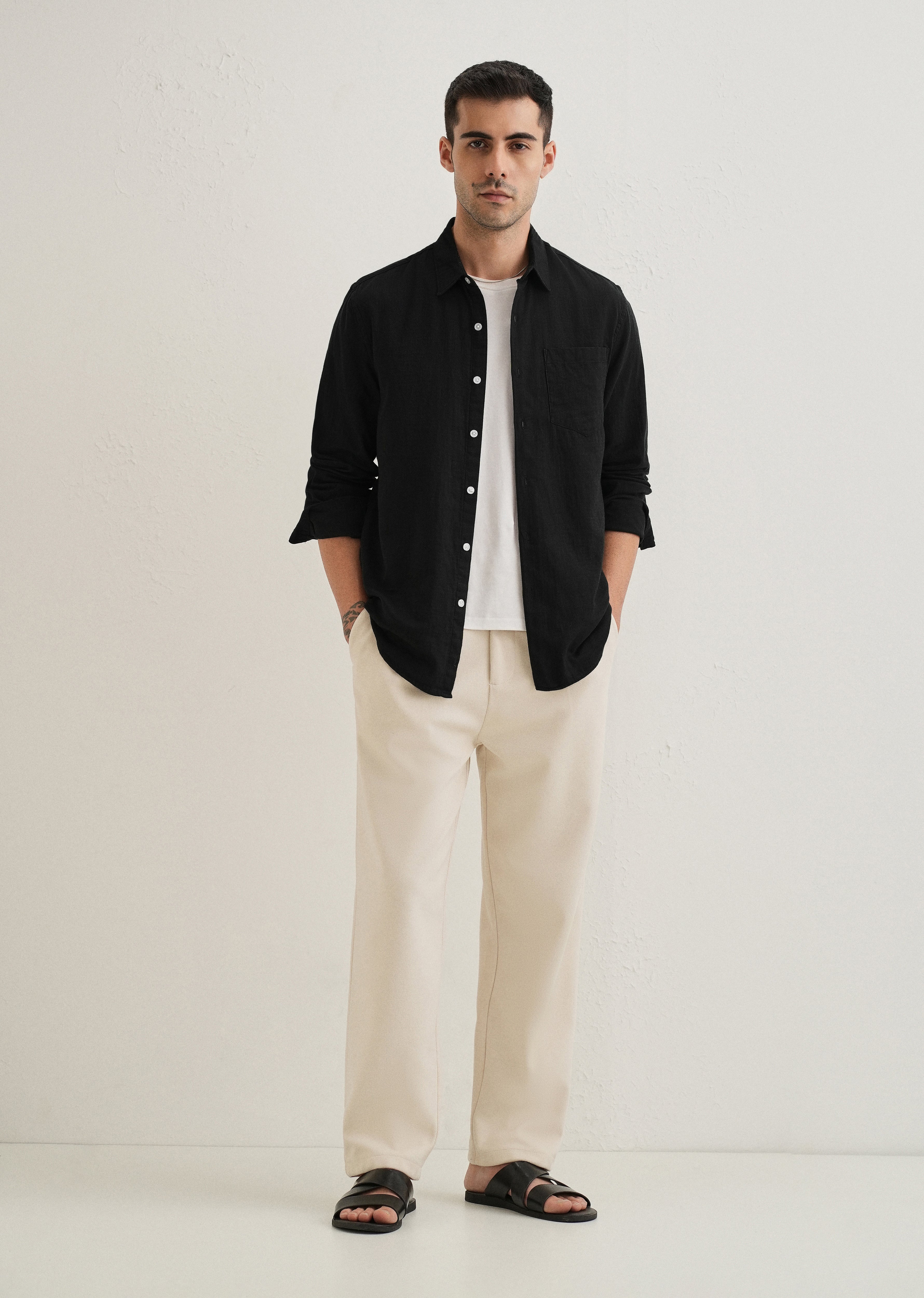 Black Double Cloth Cotton Shirt