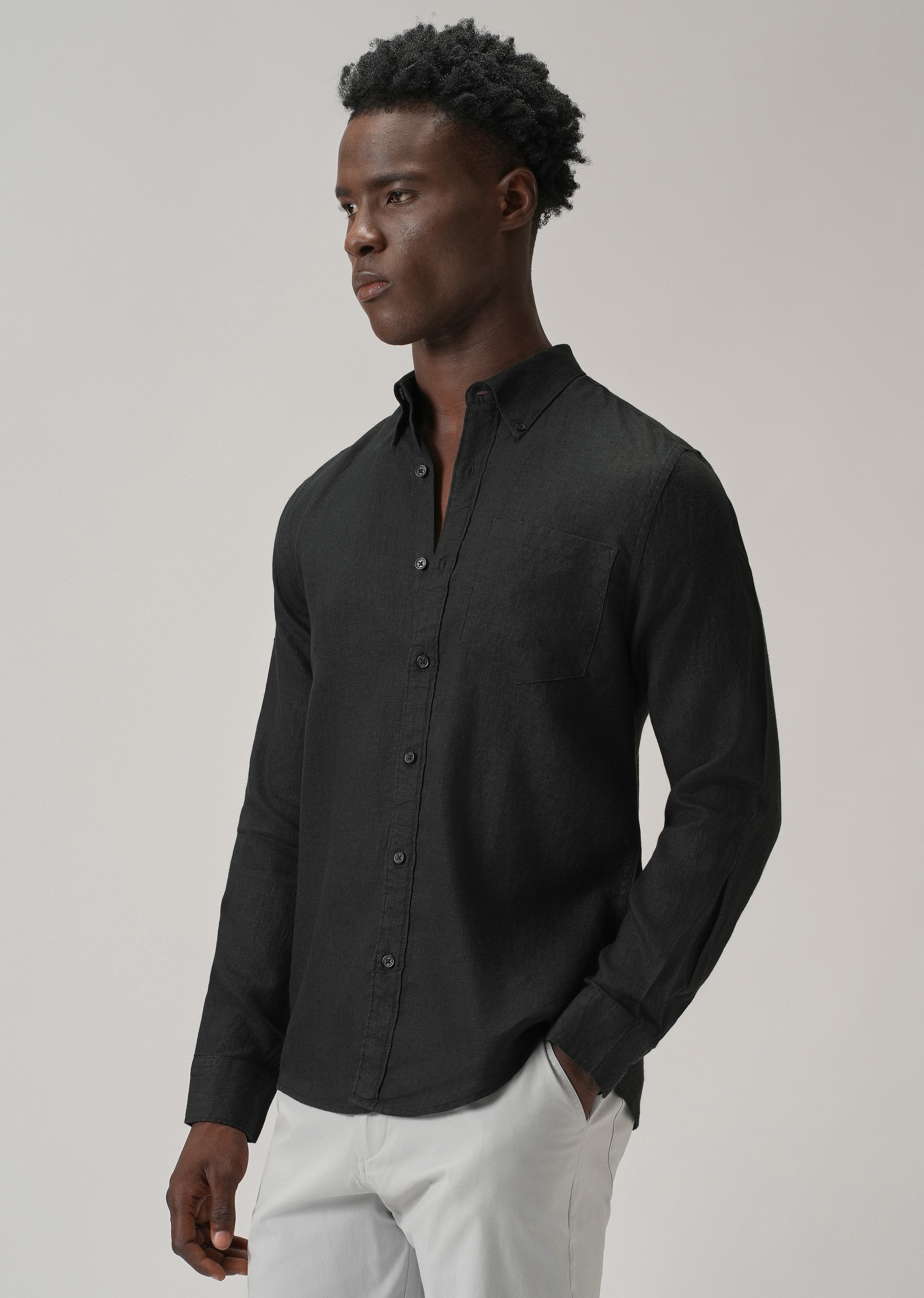 100% Pure Black Linen Shirt