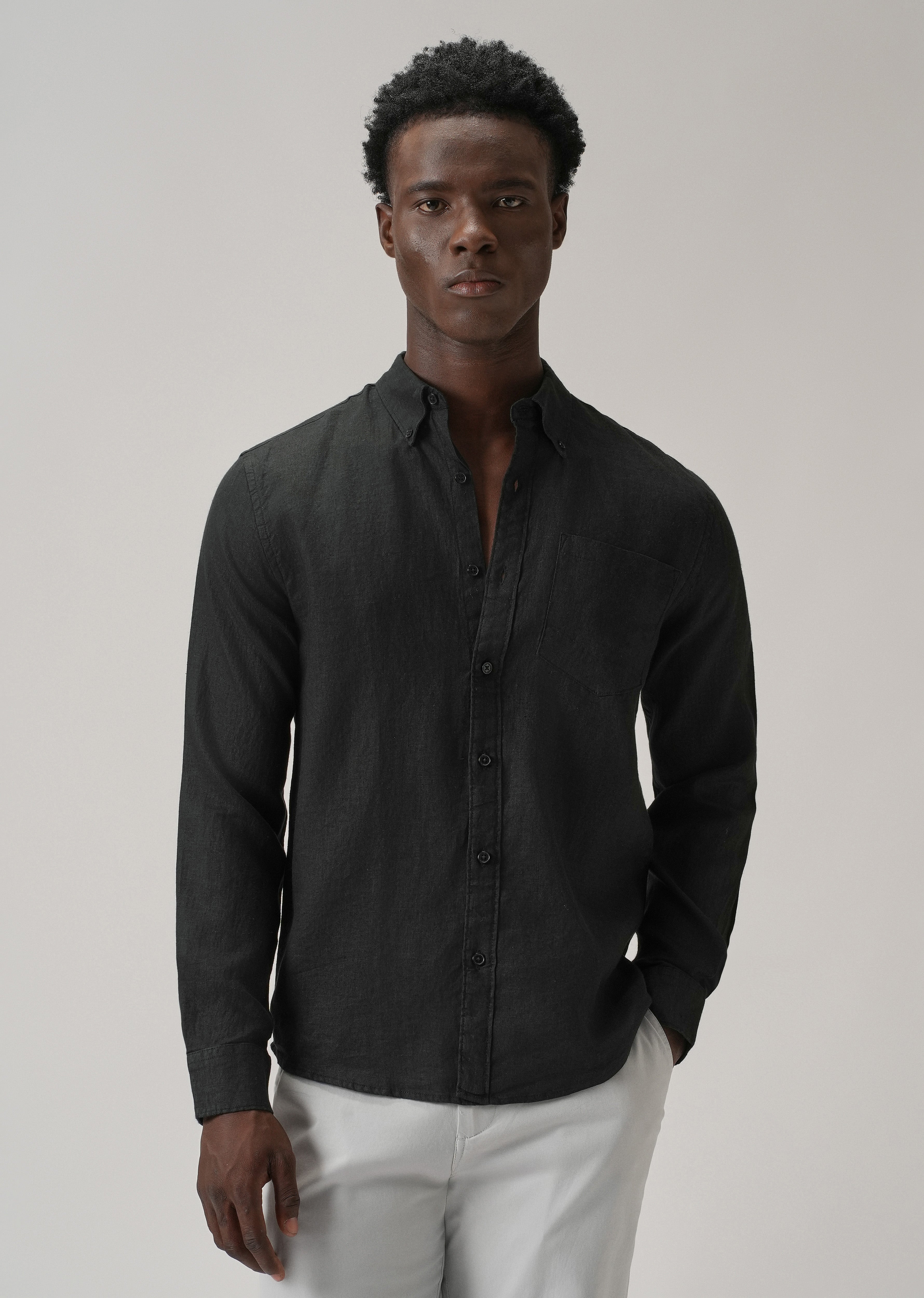 100% Pure Black Linen Shirt