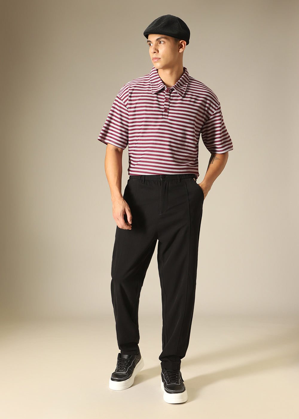 Black Striped Relaxed Fit Trouser