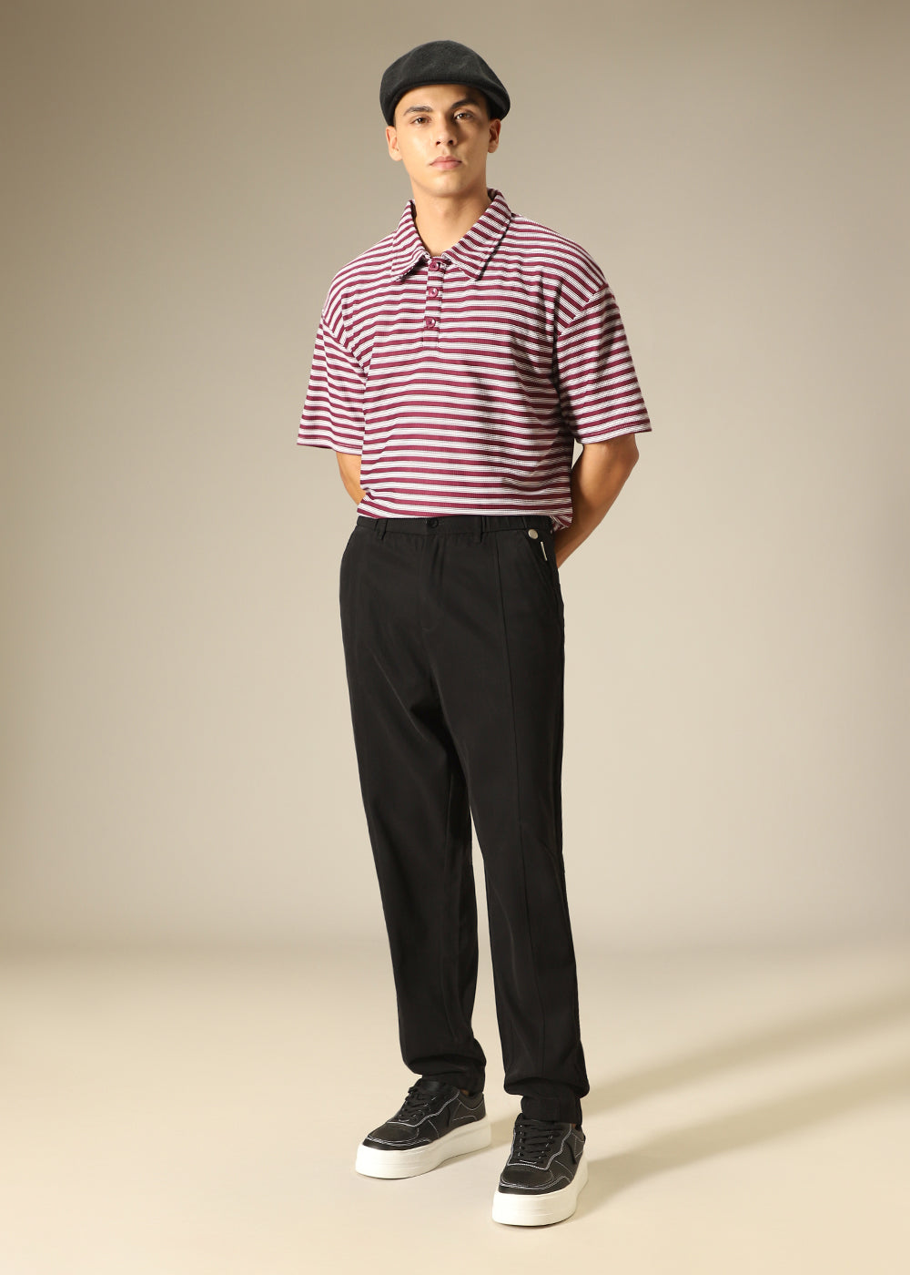 Black Striped Relaxed Fit Trouser