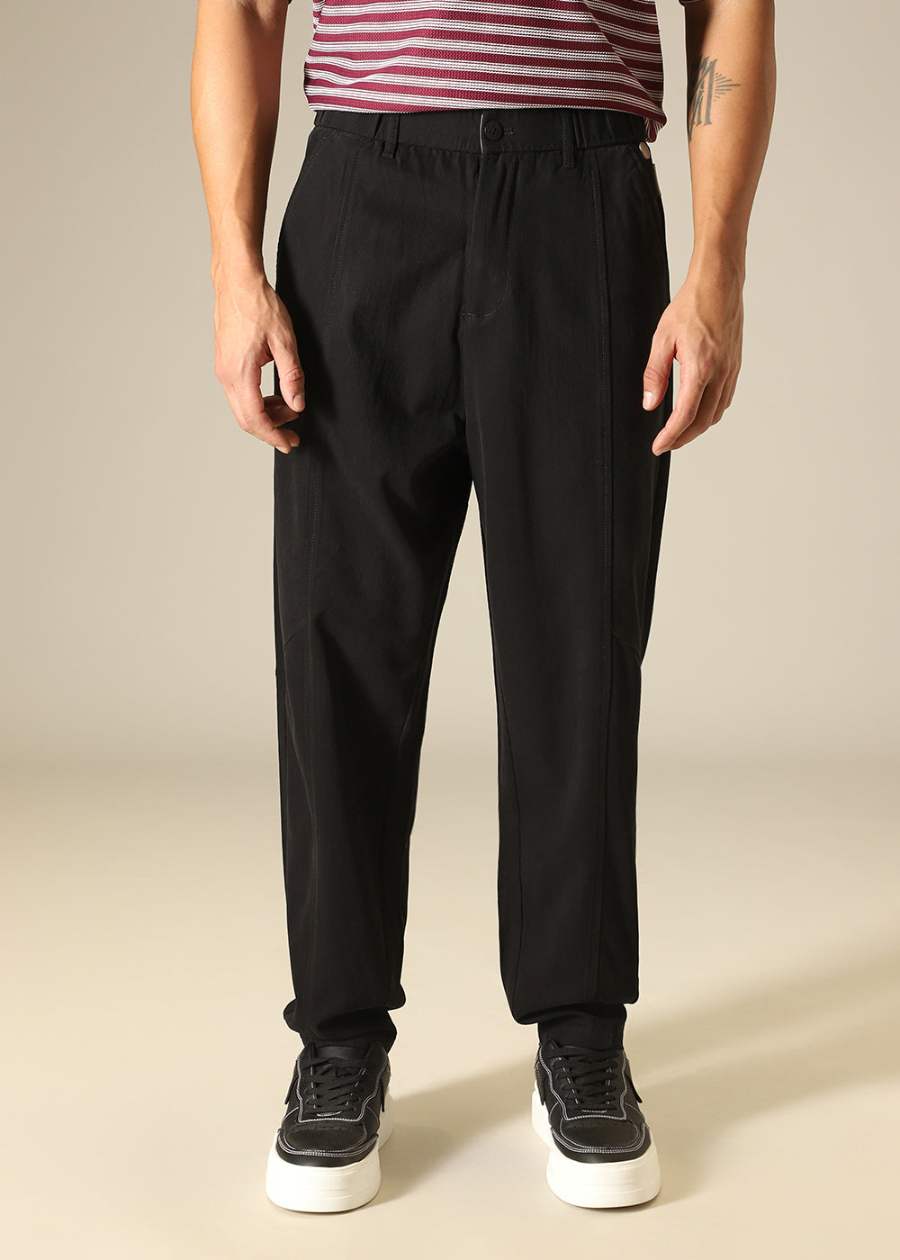 Black Striped Relaxed Fit Trouser