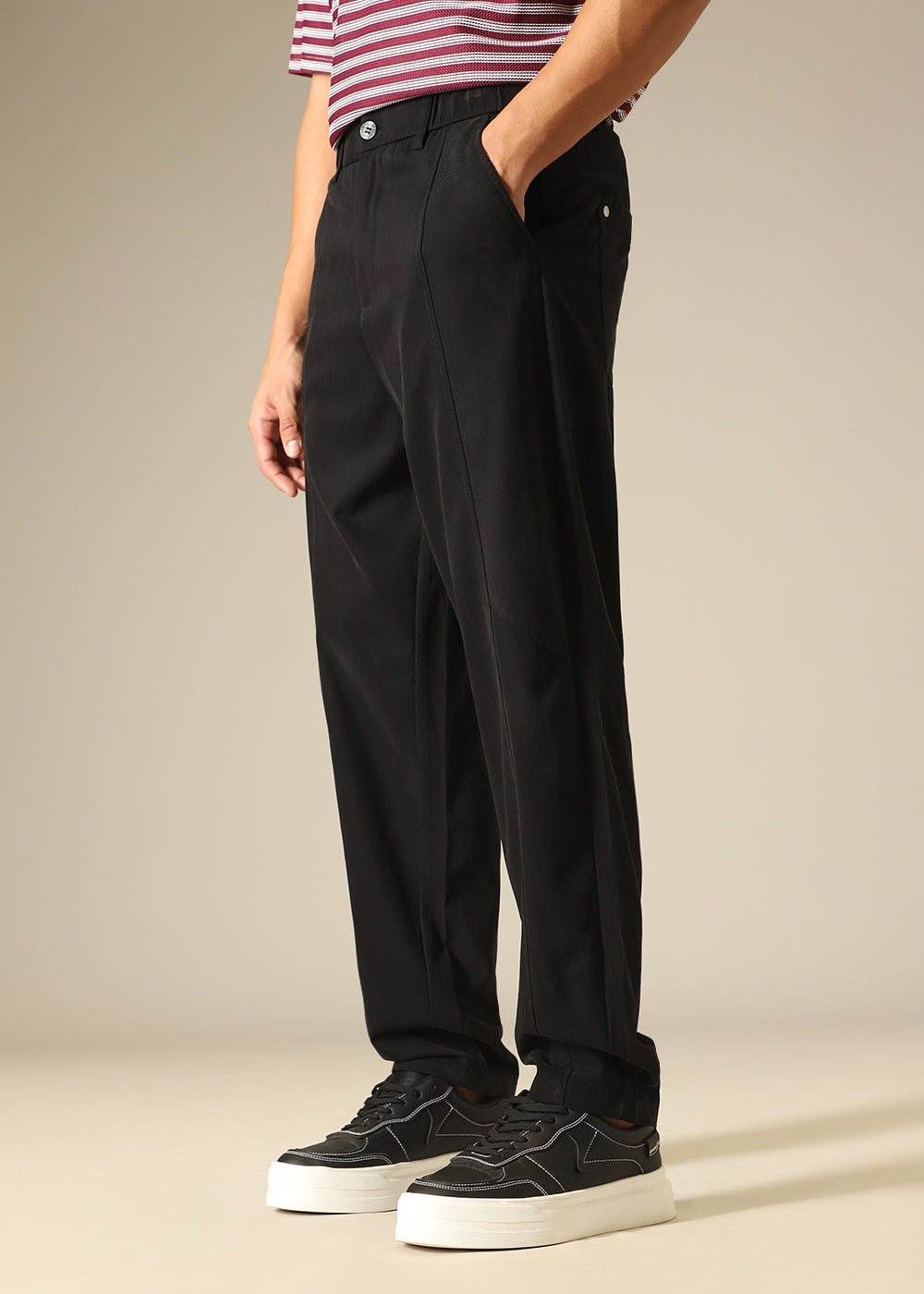 Black Striped Relaxed Fit Trouser