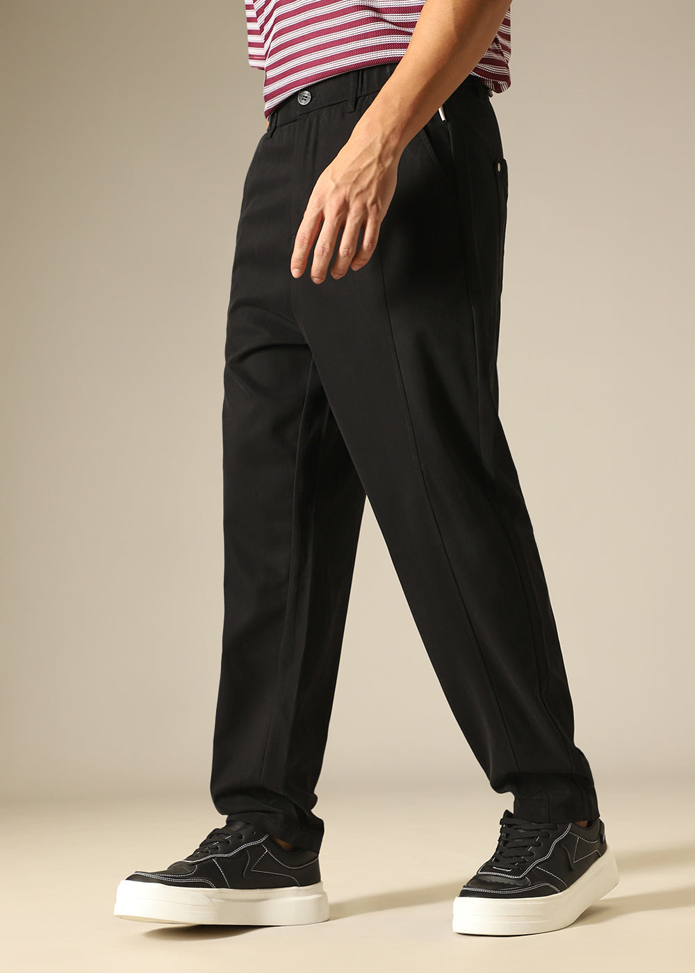 Black Striped Relaxed Fit Trouser