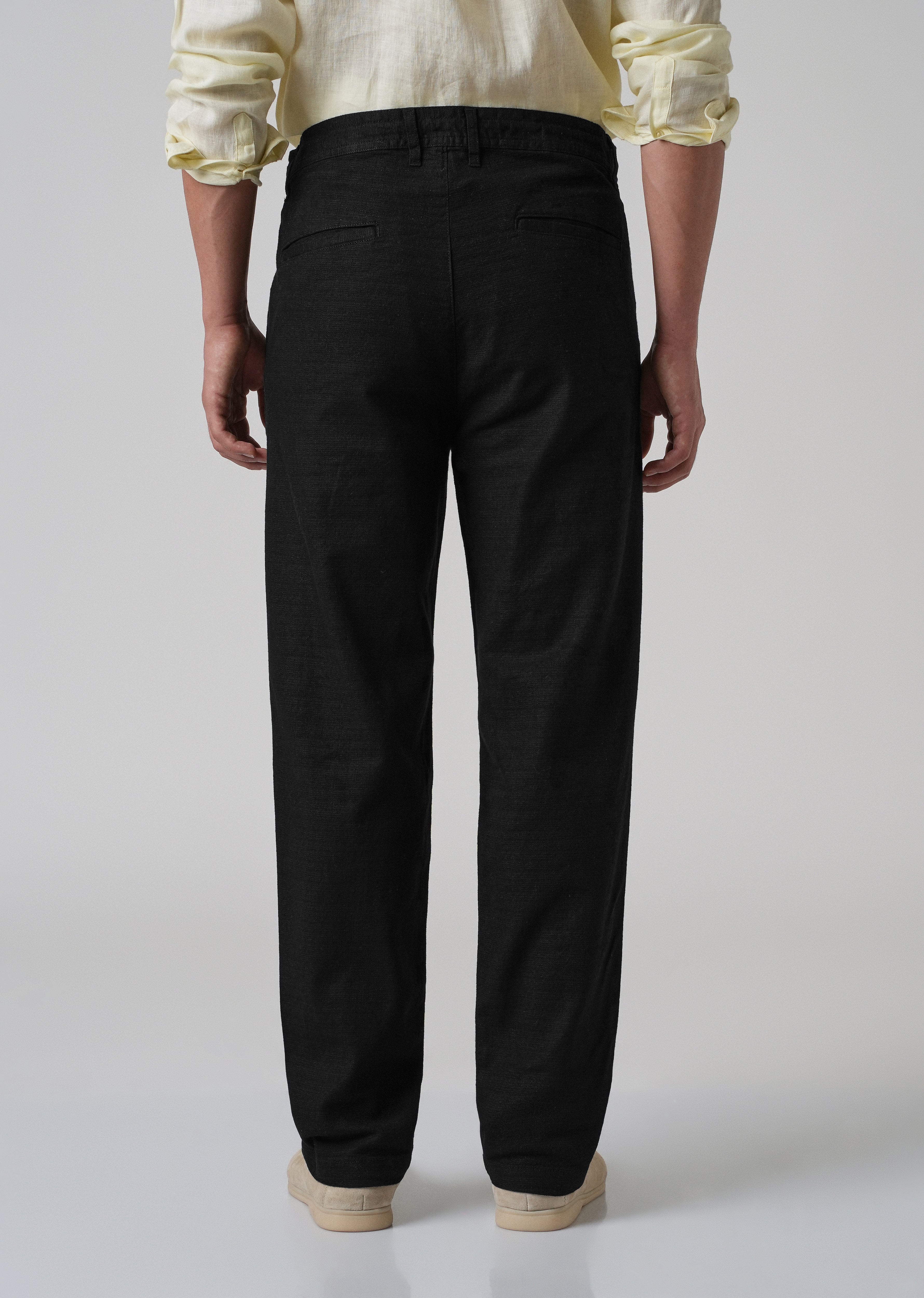 Black Linen-Look Cotton Trousers