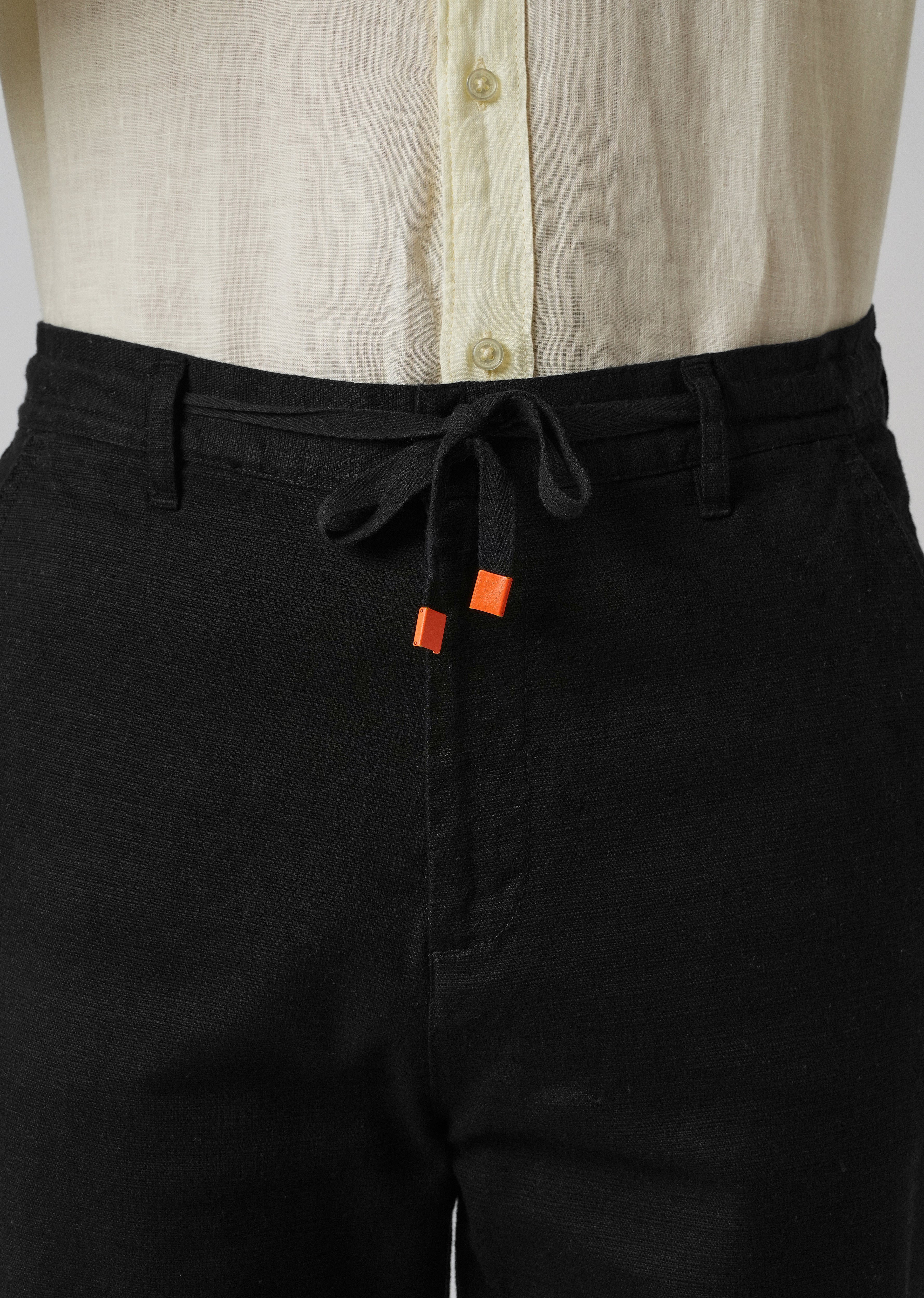 Black Linen-Look Cotton Trousers
